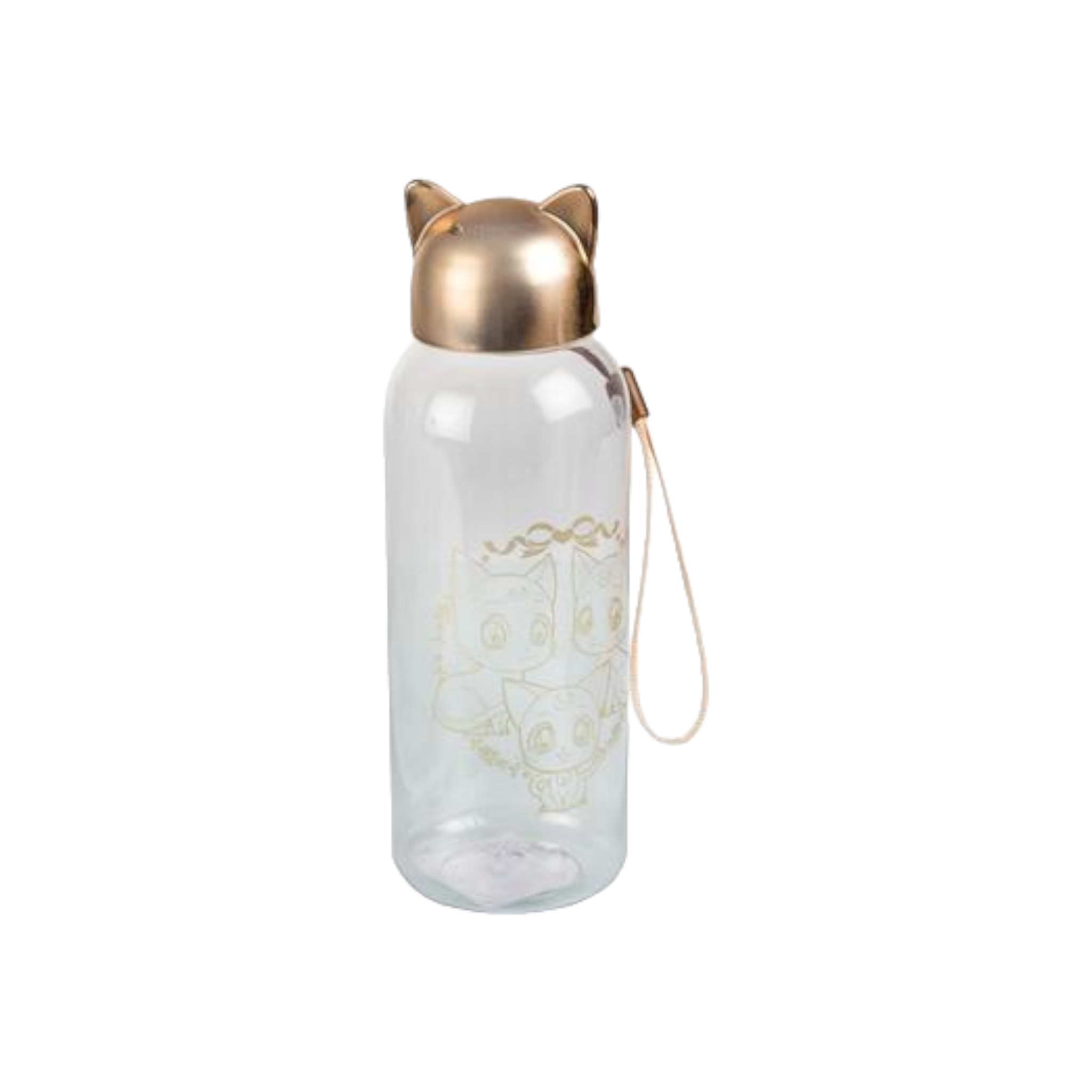 Sports Water Bottle 600ml Gold Lid Kitty Ears
