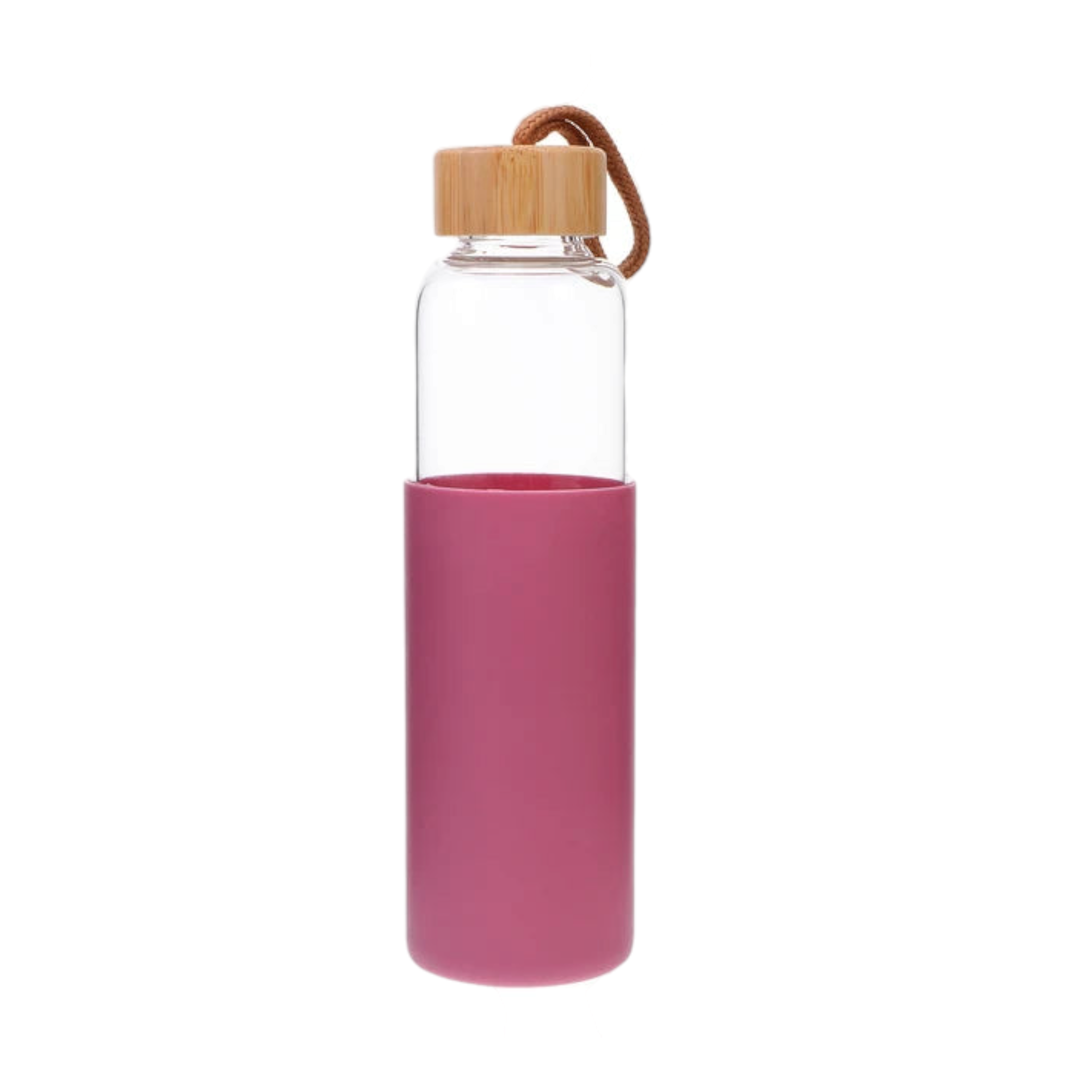 Glass Drinking Bottle 500ml Silicone Grip with Bamboo Wooden Lid and String 22583