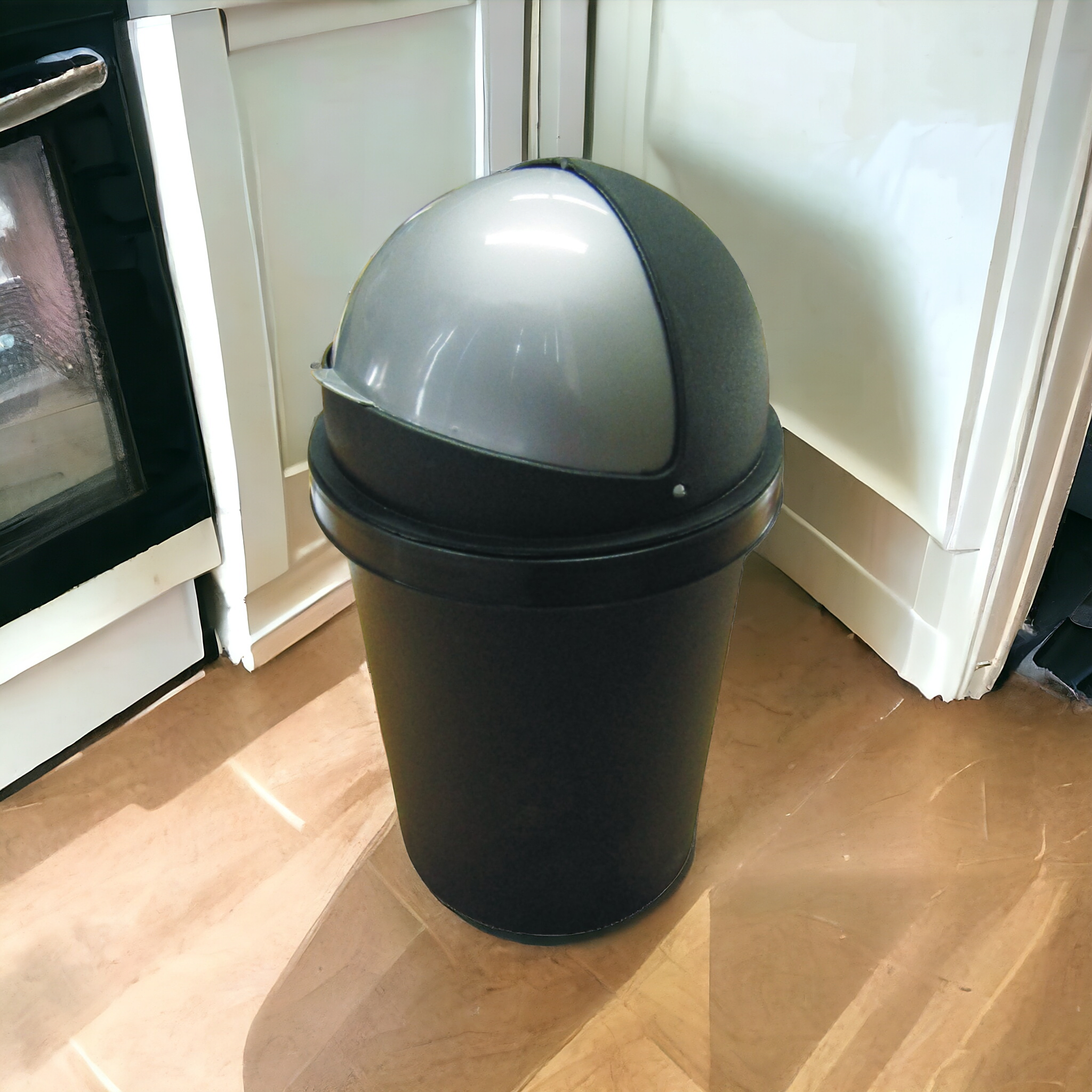 Nu Ware 1.25L Waste Traffic Dustbin Black withHelmet Lift Top Lid