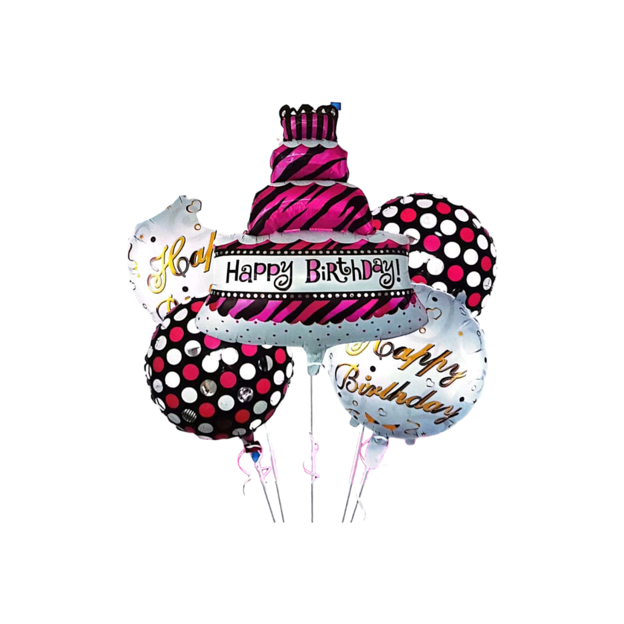 Happy Birthday Foil Balloons 5pc Bouquet Set Pink
