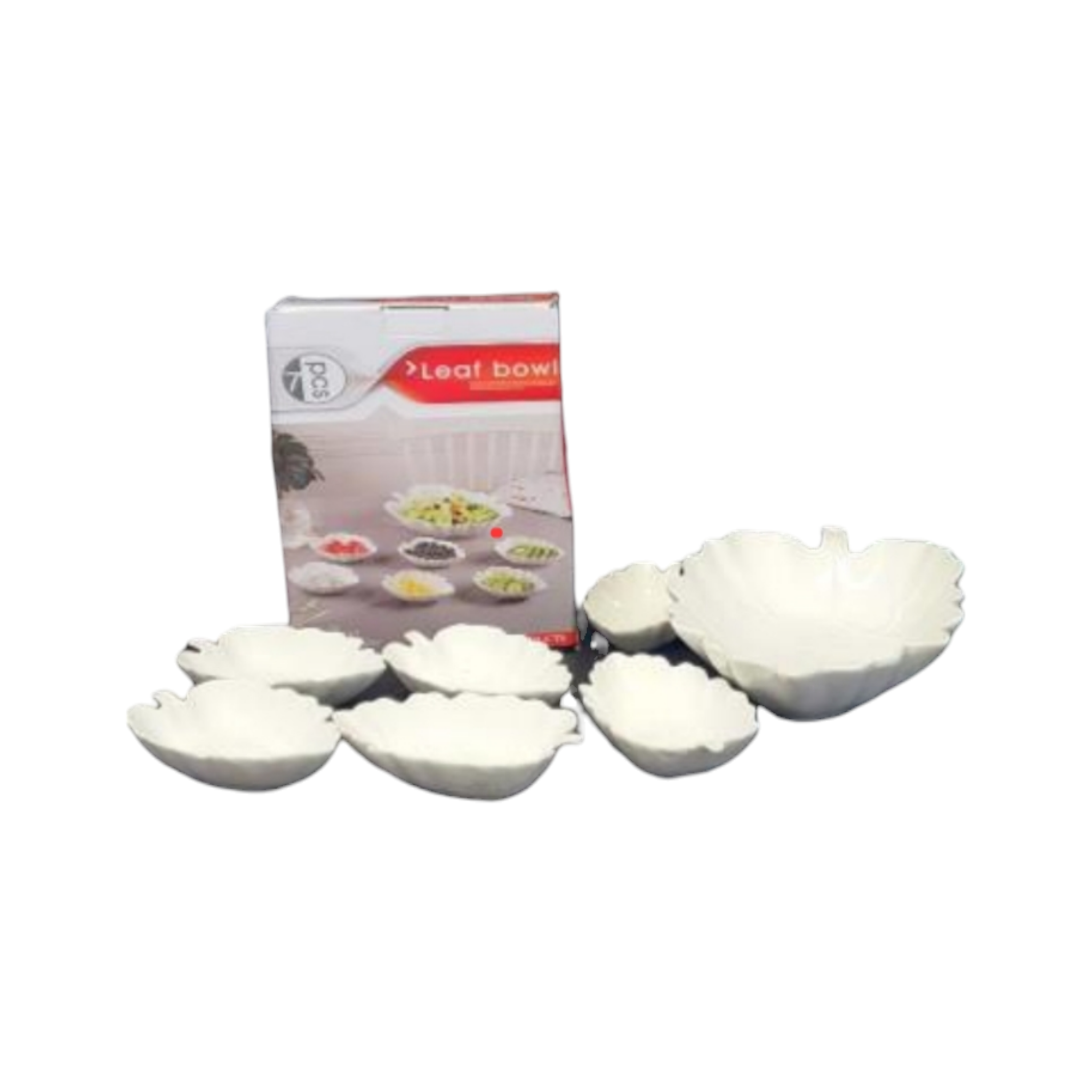 Ceramic White Leaf Bowl Serving Set 7pc