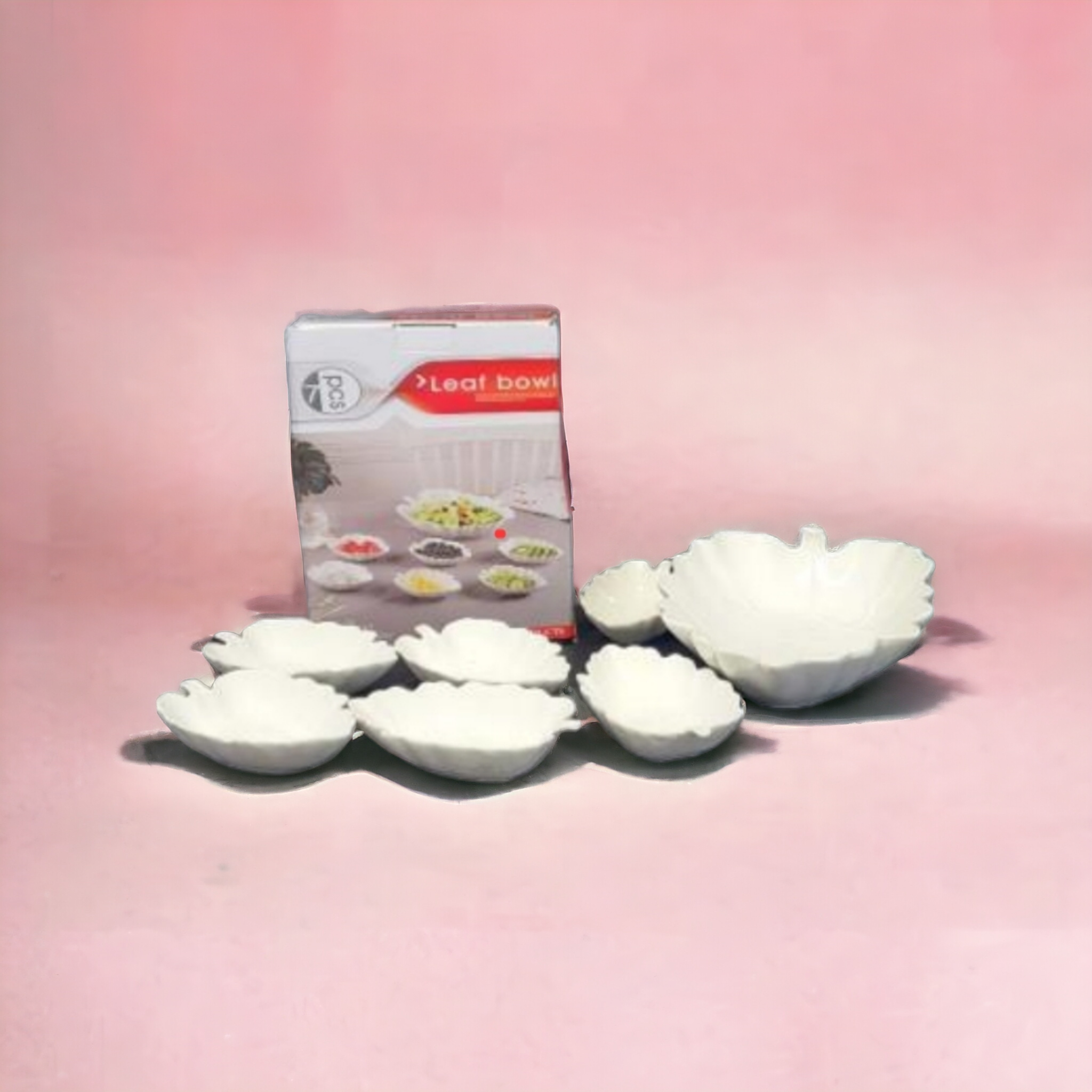 Ceramic White Leaf Bowl Serving Set 7pc