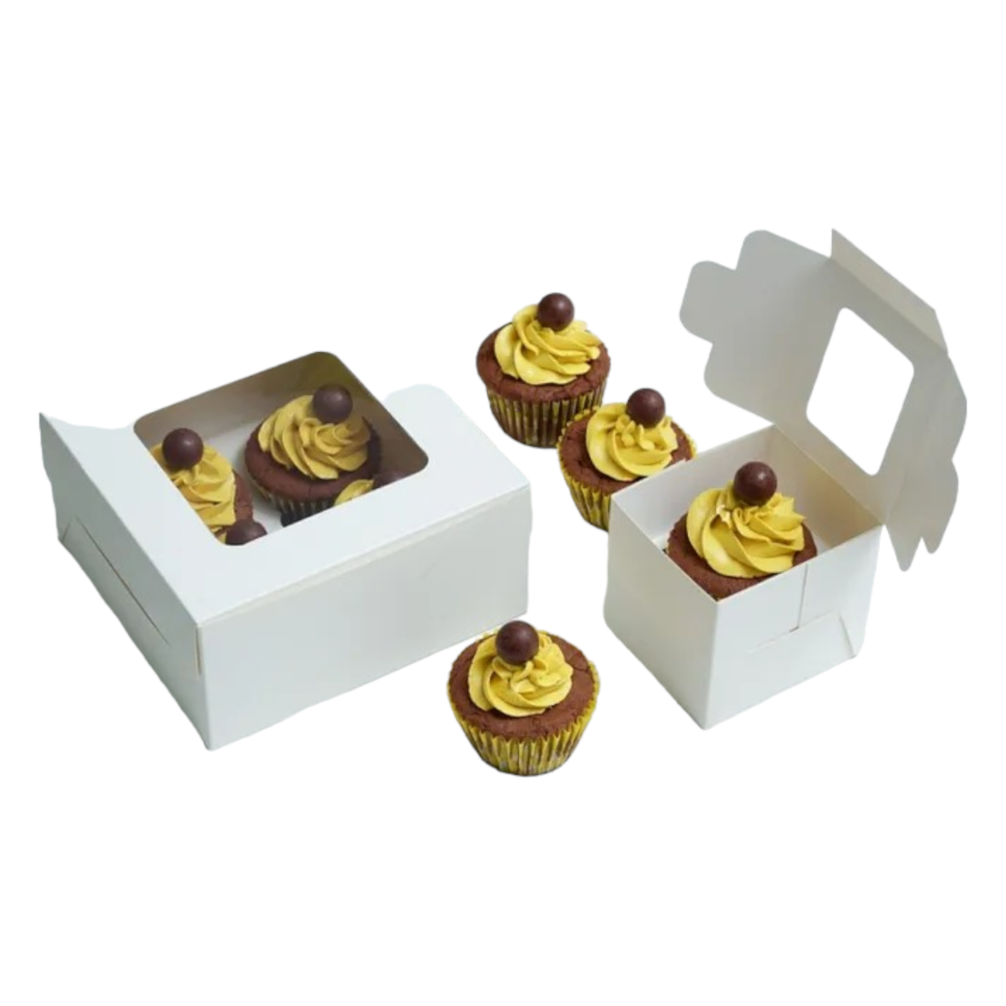 Muffin Cupcake Biscuit Box White 33x22x7.6cm with Window 4pack