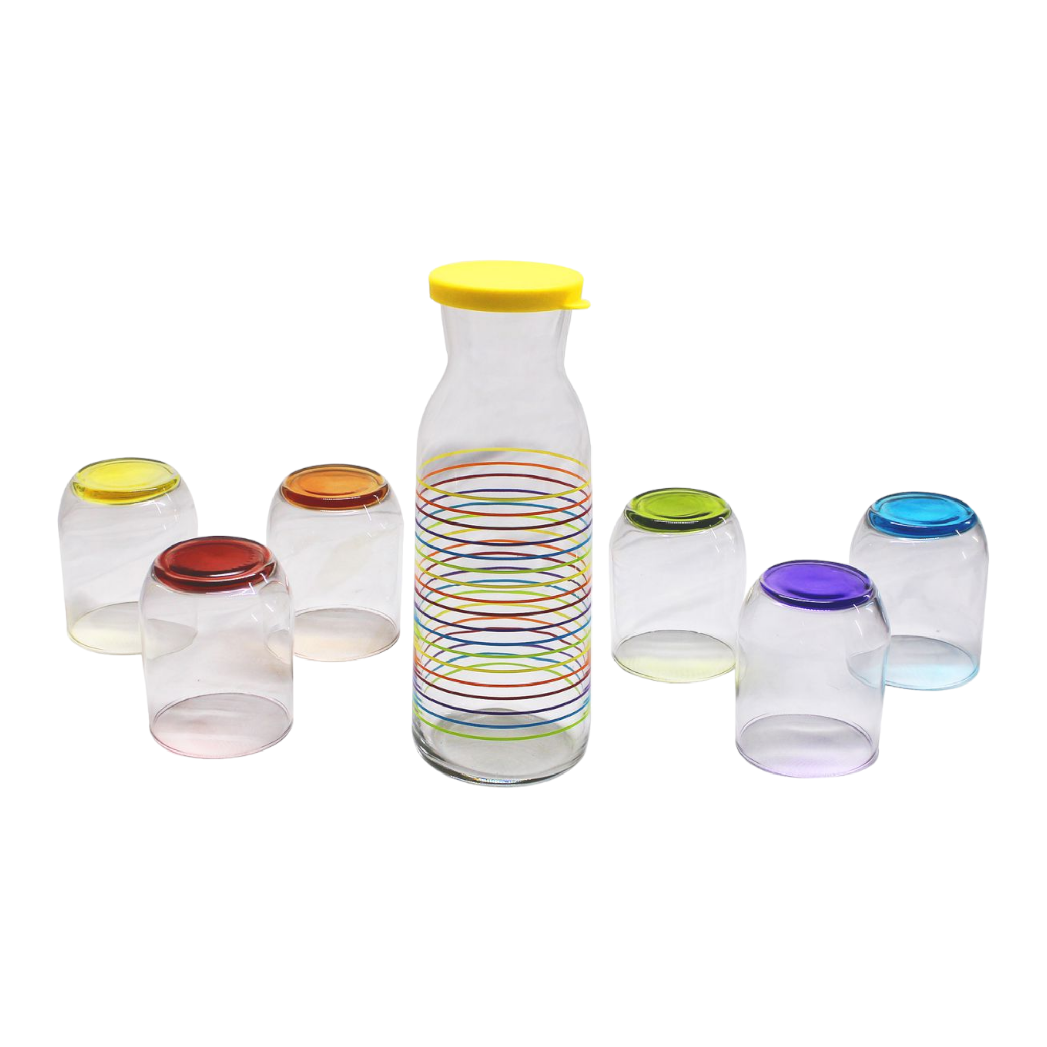 Glass Jug Carafe 1.2L Rainbow Colour with 6 Color Tumbler Glasses 7pc