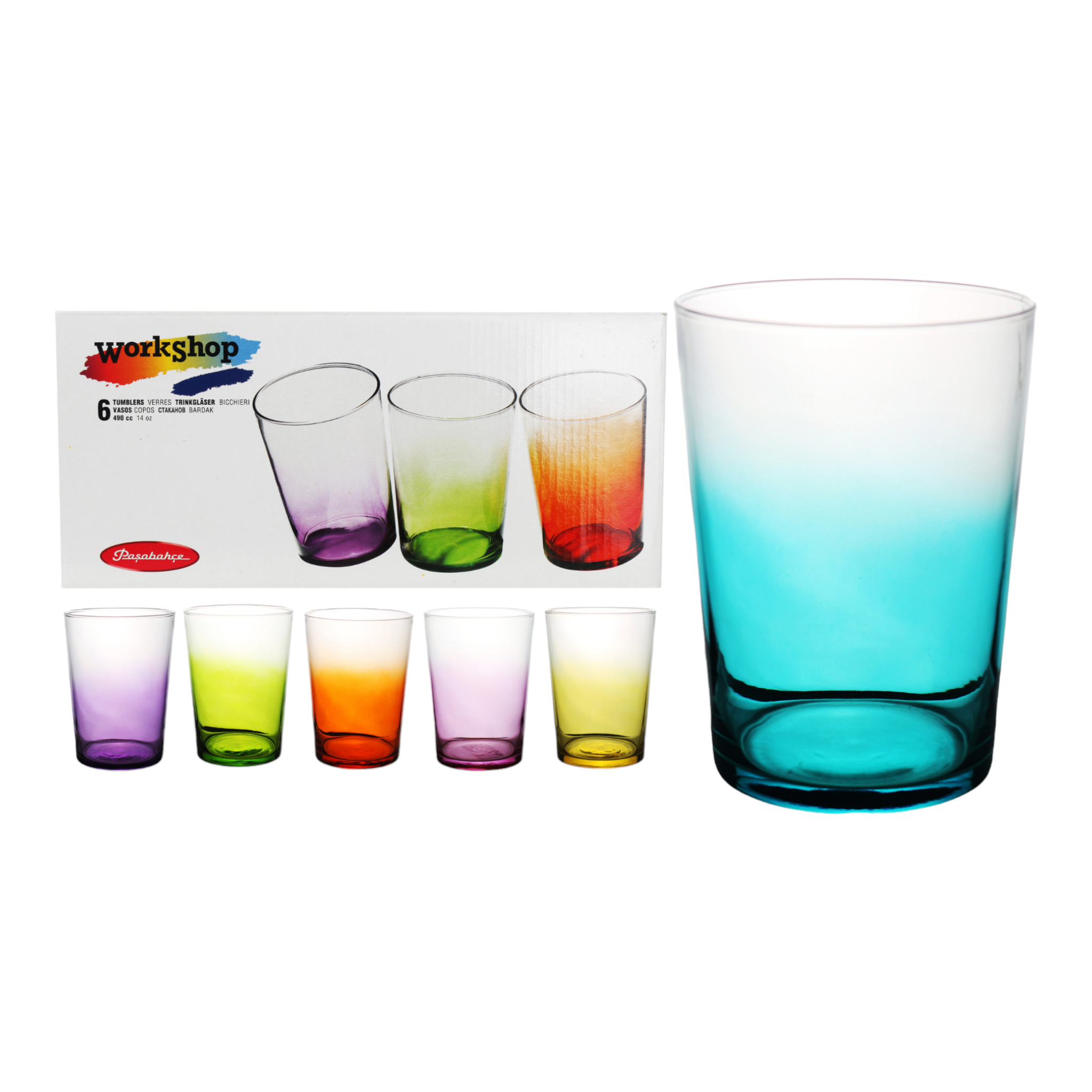 Pasabahce Workshop Colour Glass Tumblers 490ml 6pack 40085