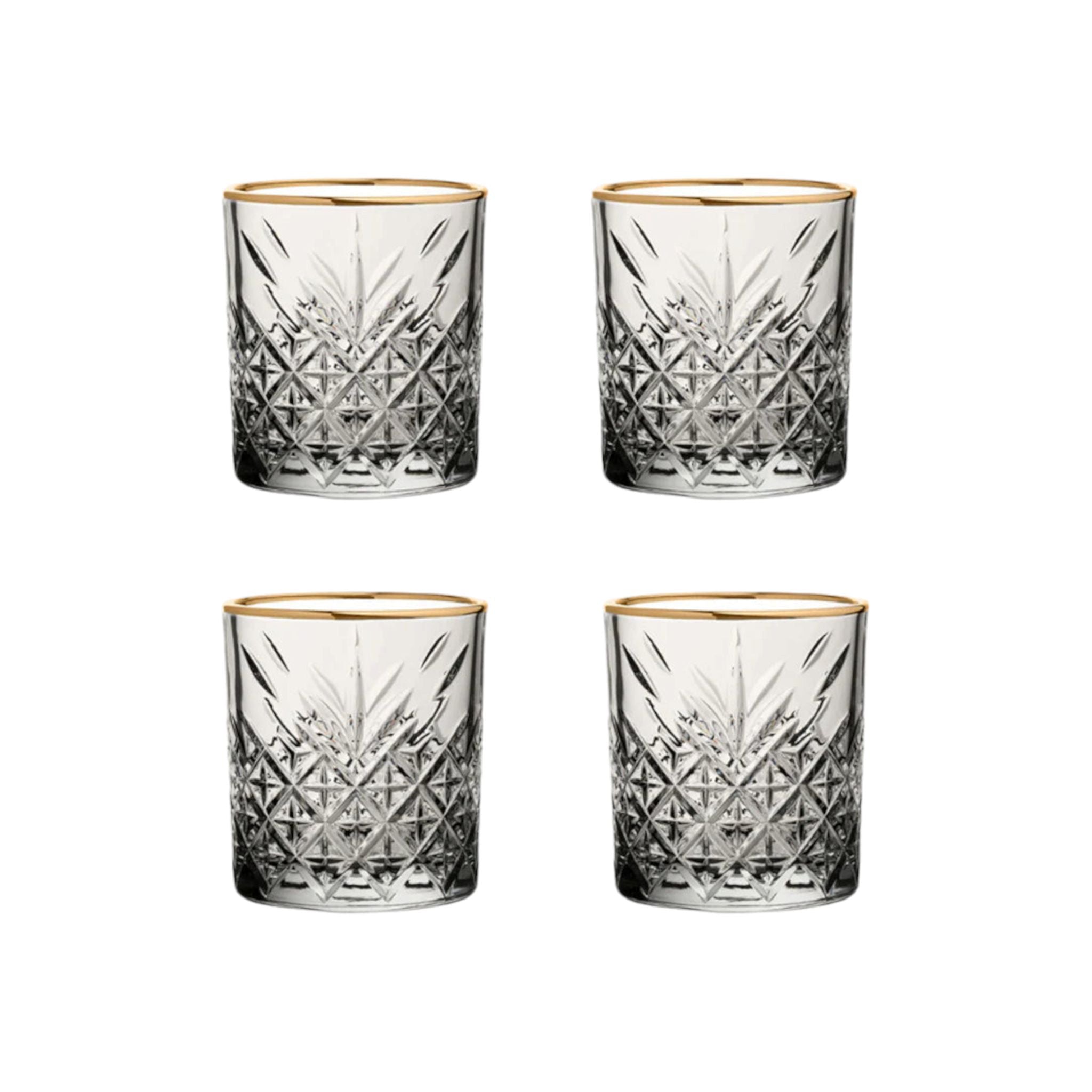 Pasabahce Glass Tumbler 345ml Gold Rim Whisky 4pc 23960