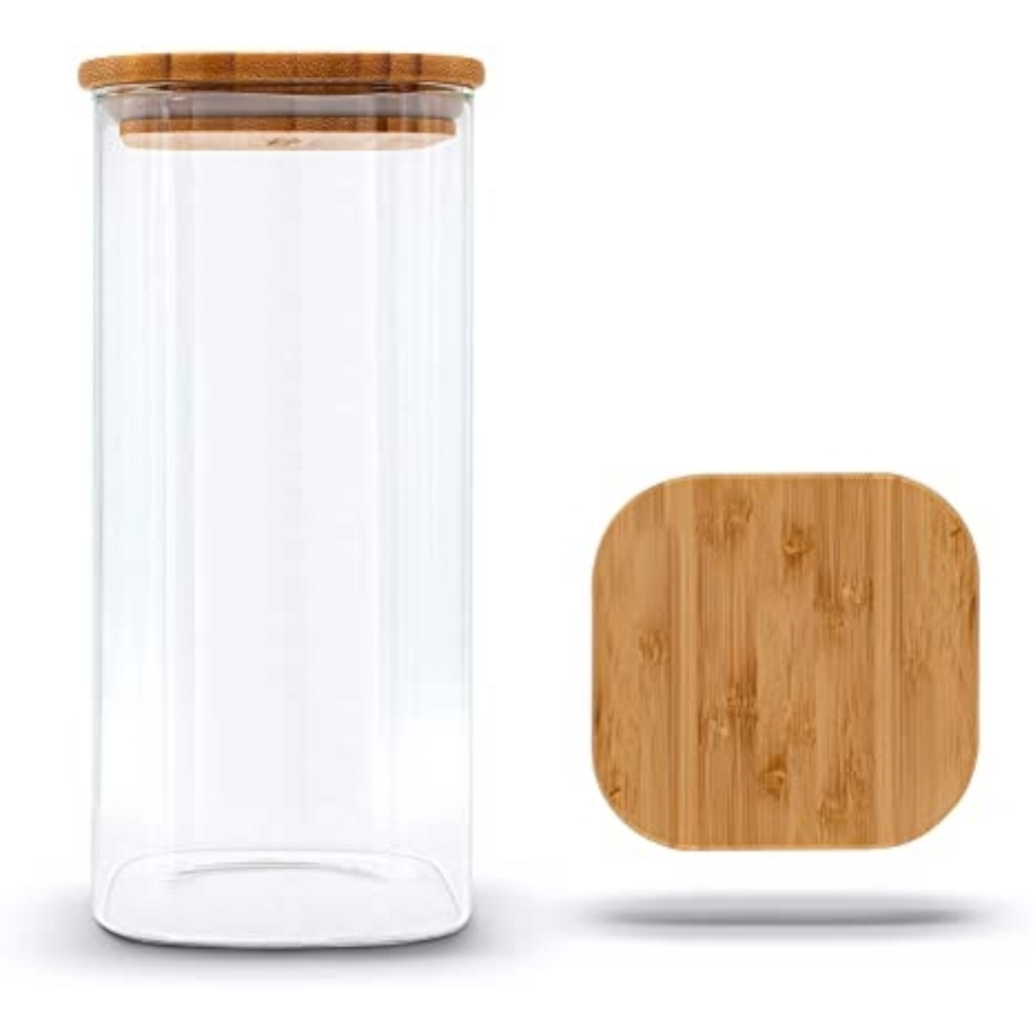 Aqua Borosilicate Glass Canister 500ml Square 500ml with Wood lid 27127