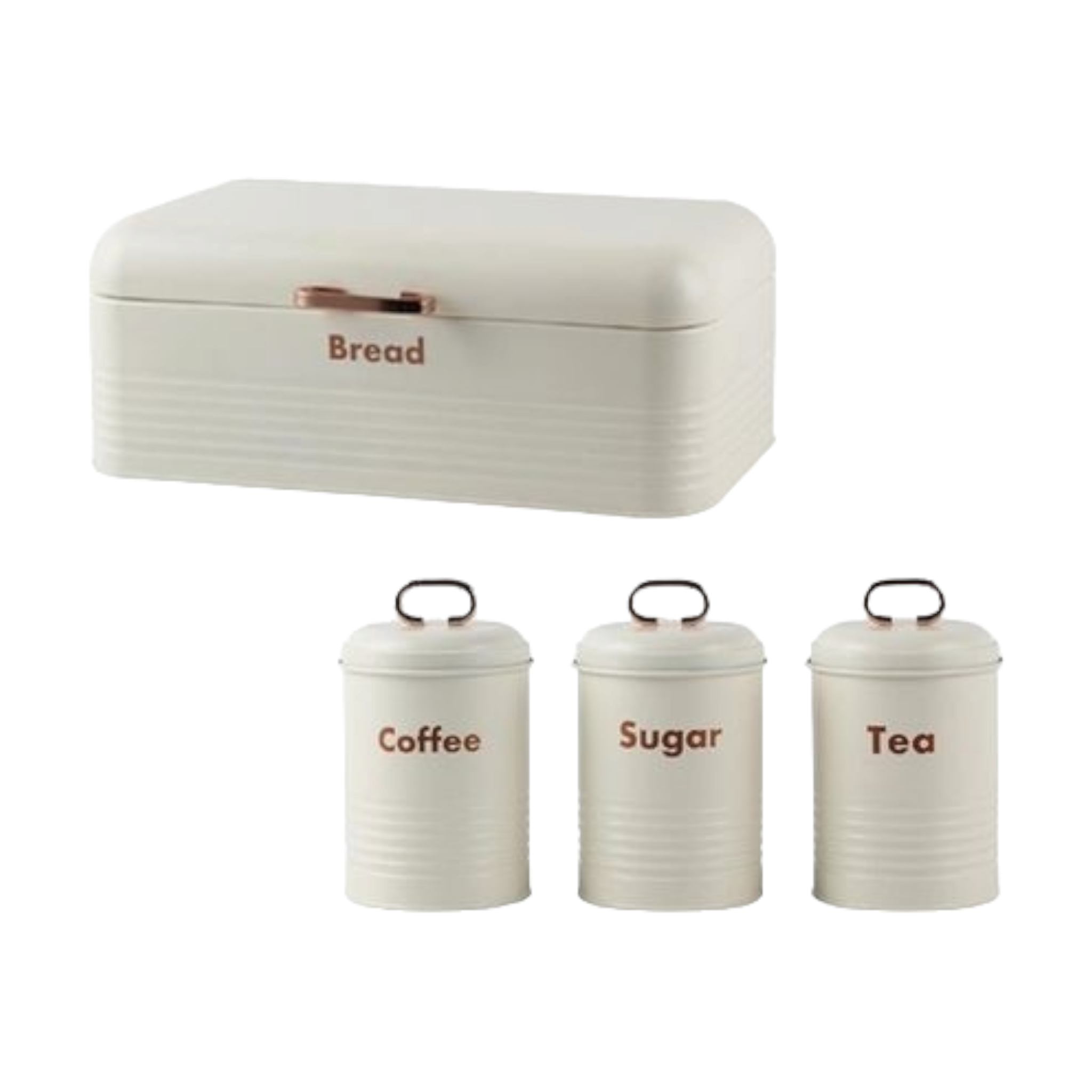 Totally Home Retro Bread Bin with Gold Handle & 3pc Canister Set Tea-Coffee-Sugar TH105