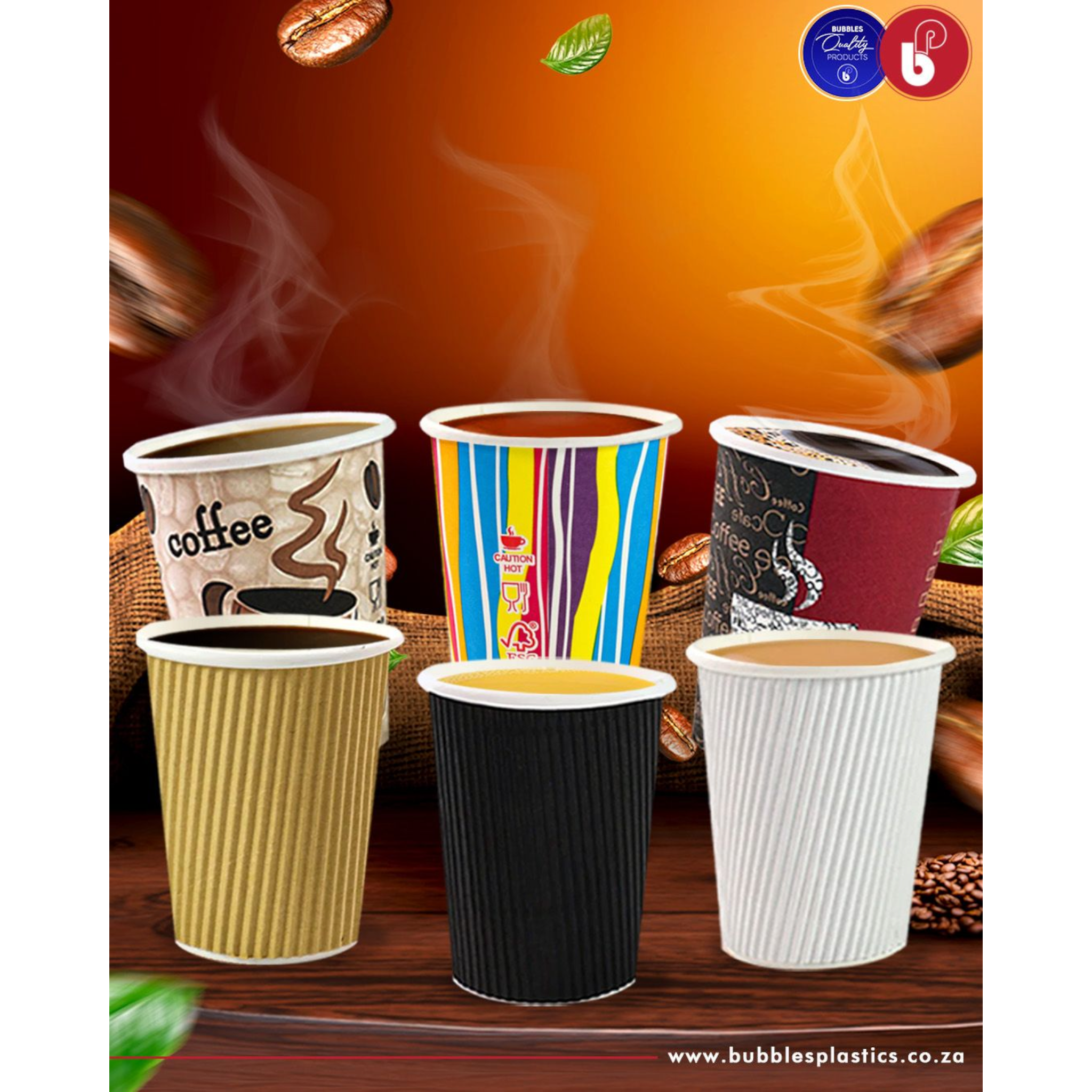 350ml Paper Coffee Cups Single Wall Colour Stripes 5pack