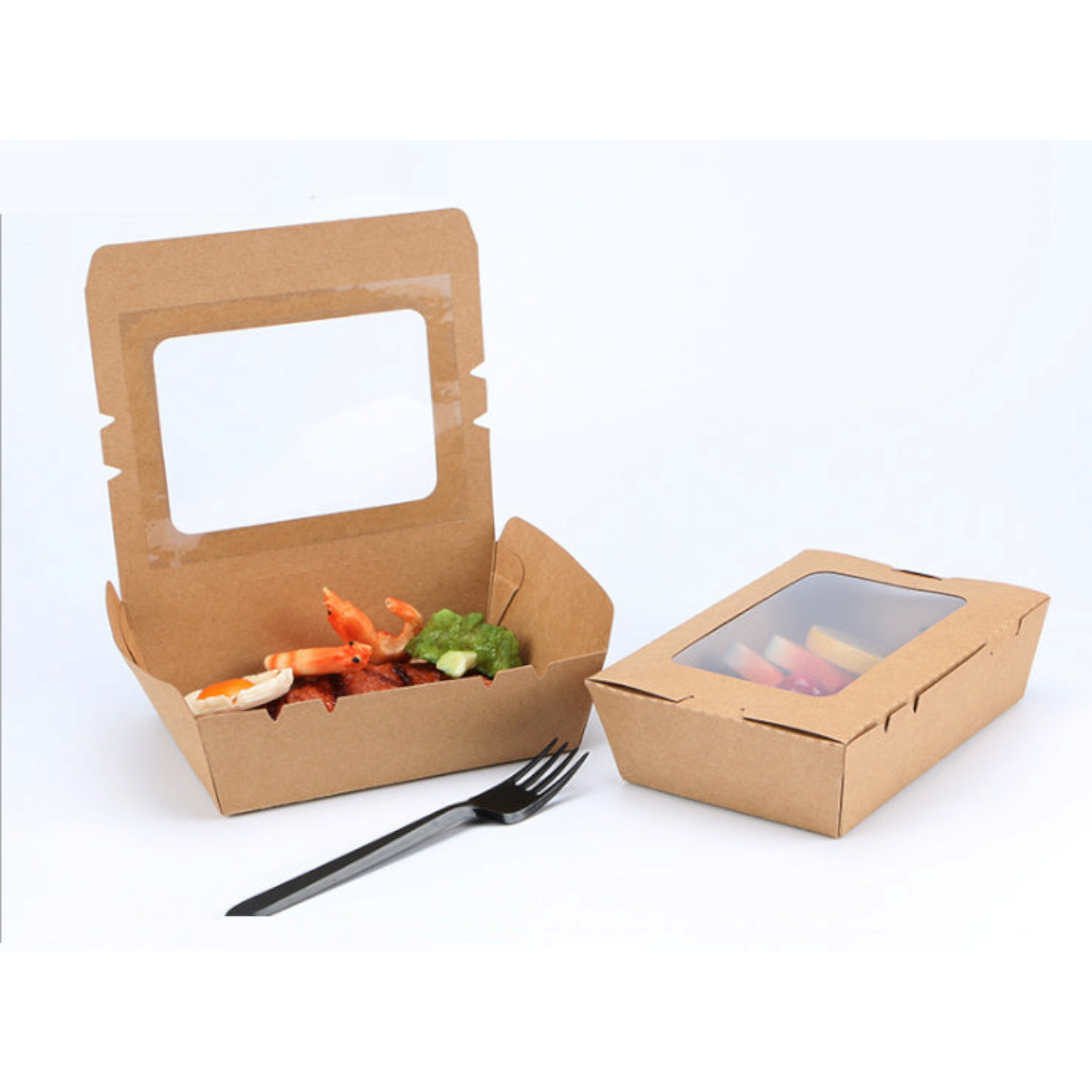 Kraft Paper Food Lunch Box with Window 13.5x9.5cm
