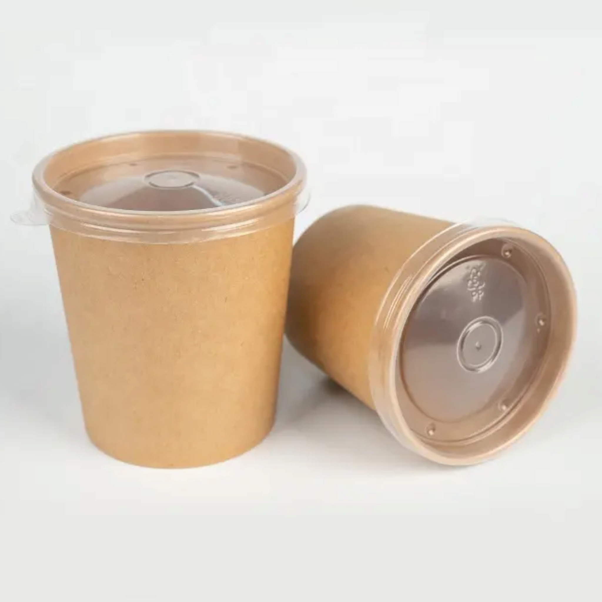 Kraft Paper Food Lunch Soup Bowl Container with Pet Lid 480ml