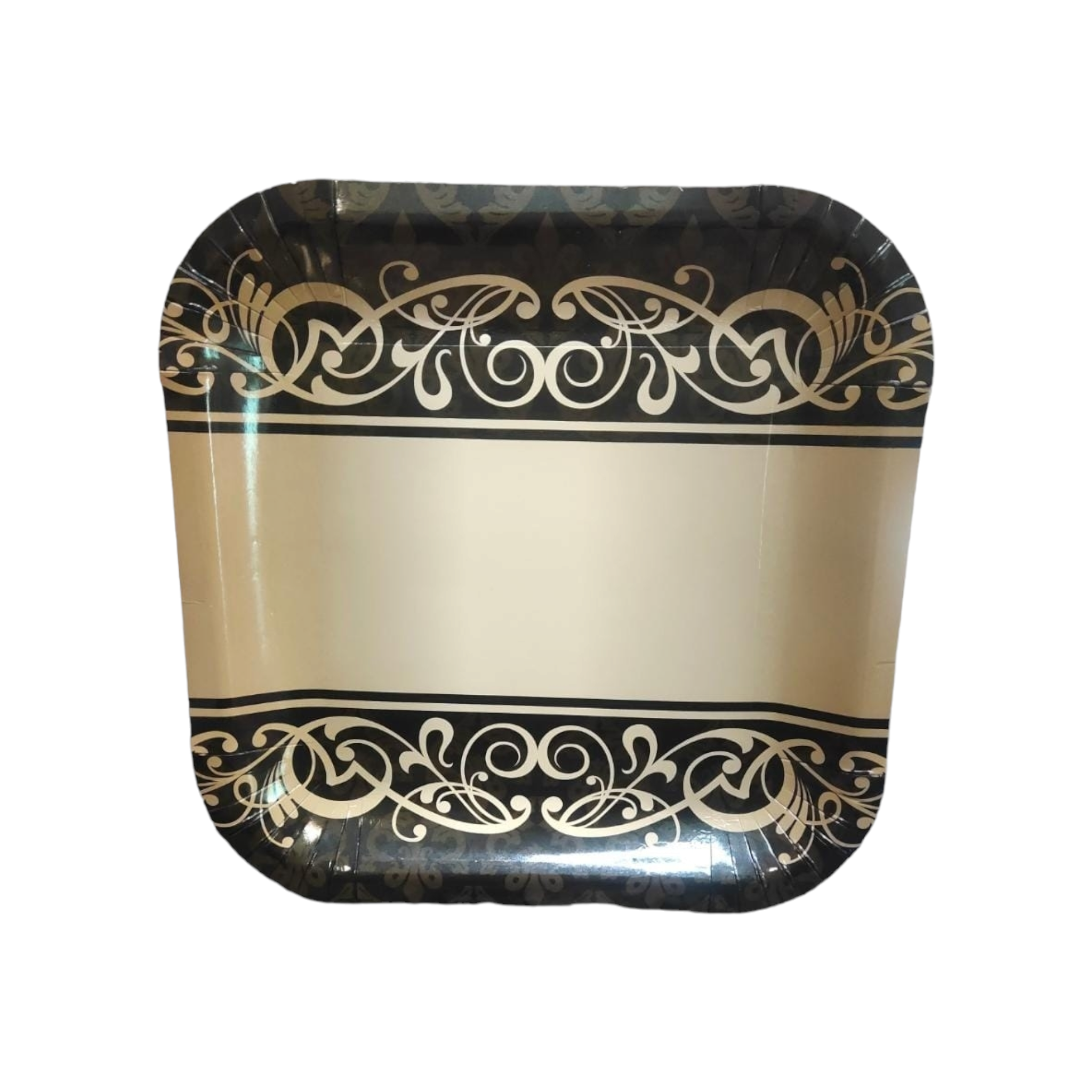 Party Paper Plate Square Gold with Black Print 7Inch 18cm 10pack