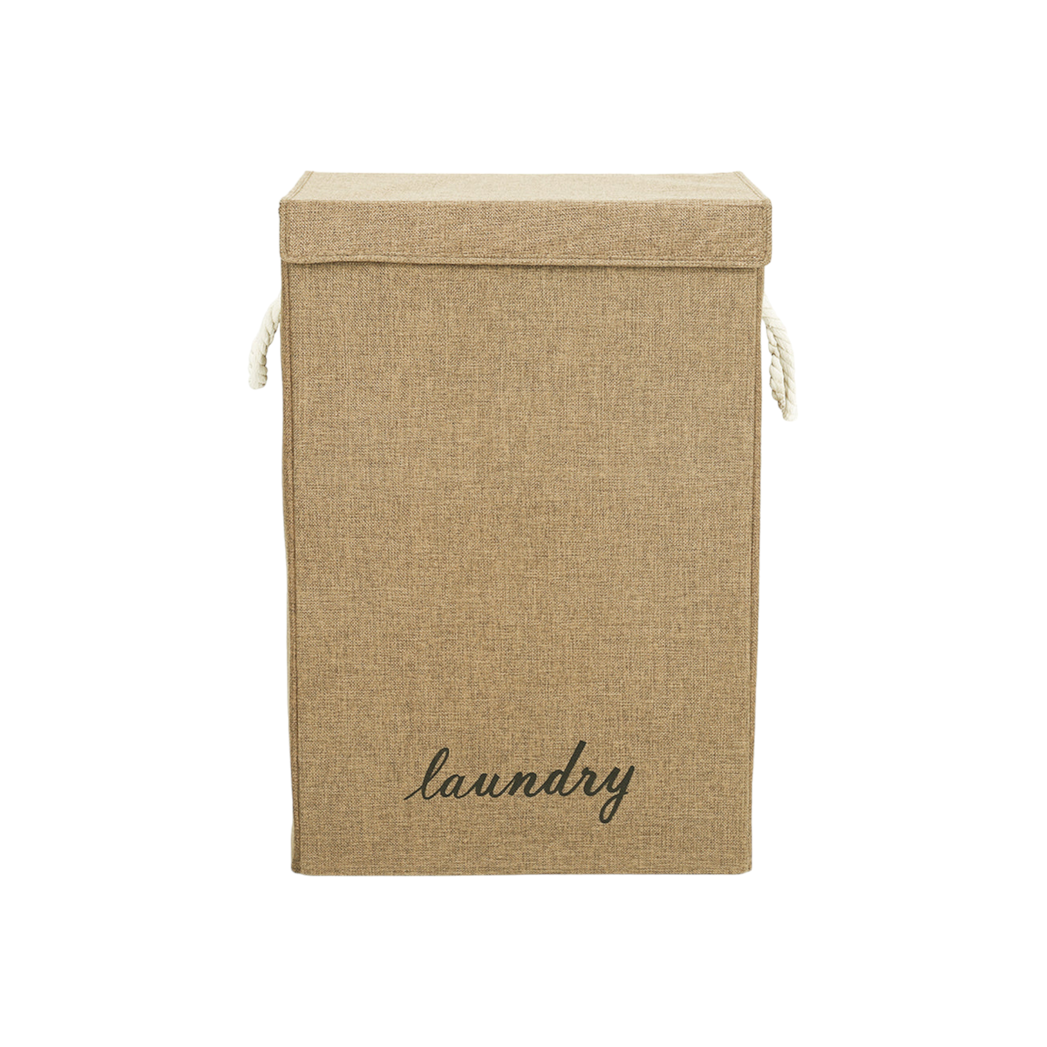 Foldable Linen Laundry Basket 85L Beige with Lid & Rope Handles 35203