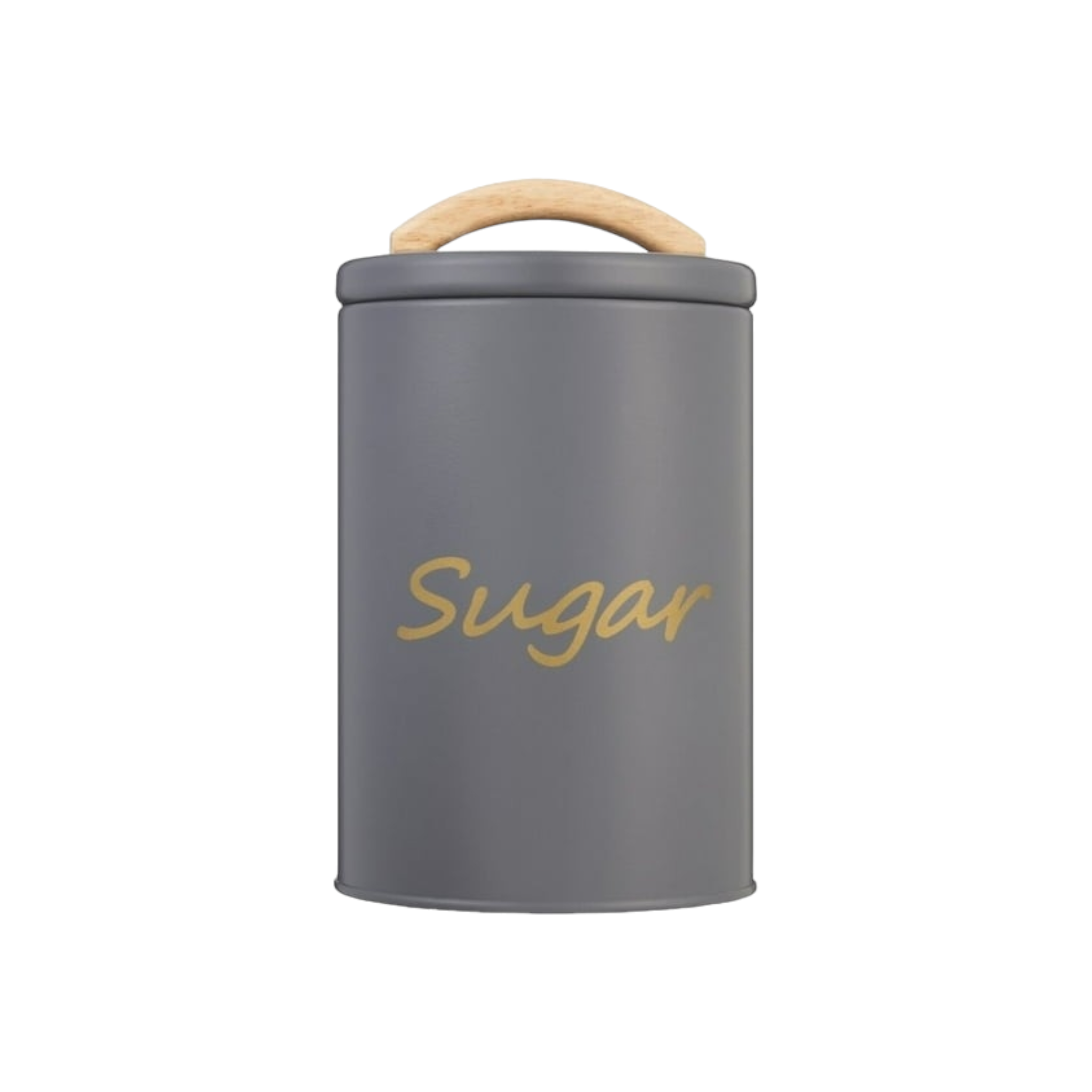 Aqua Sugar Tin Canister Grey with Rubber Wood Handle 29906