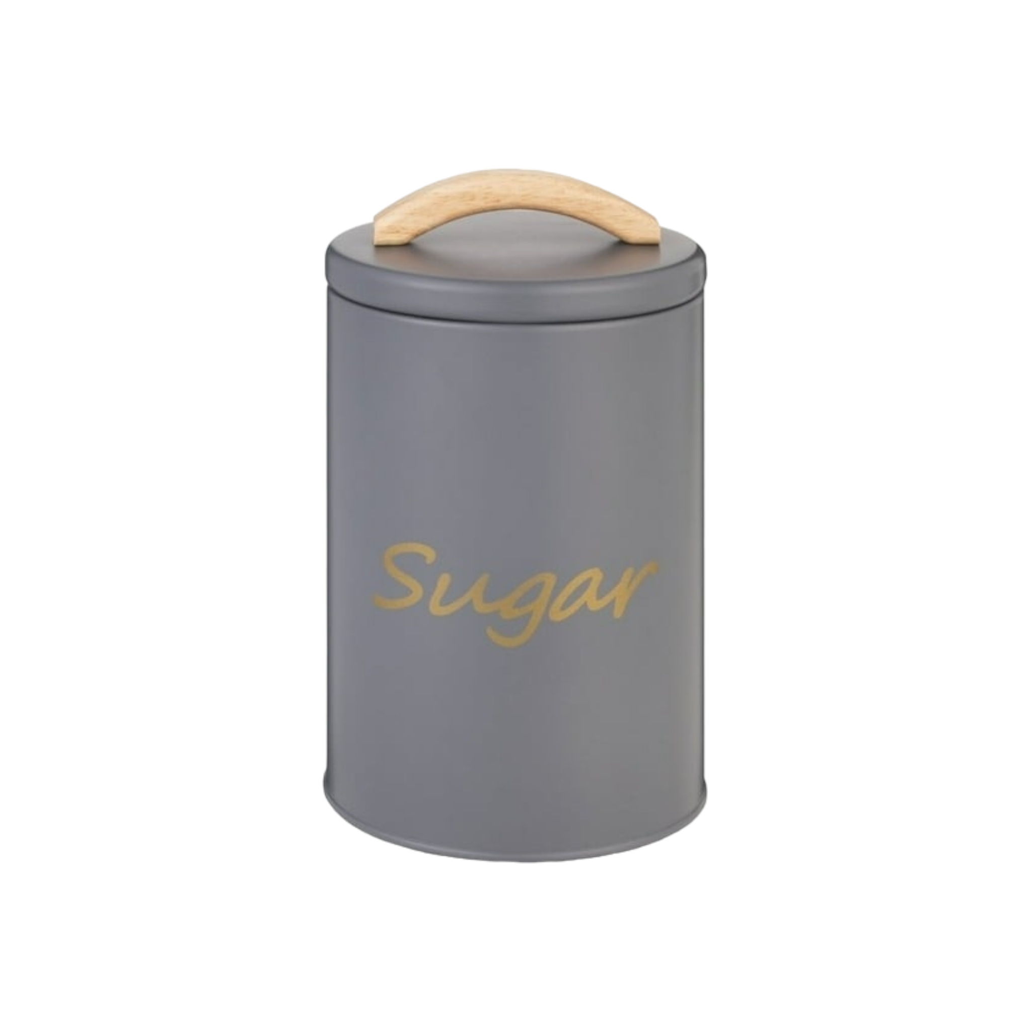 Aqua Sugar Tin Canister Grey with Rubber Wood Handle 29906