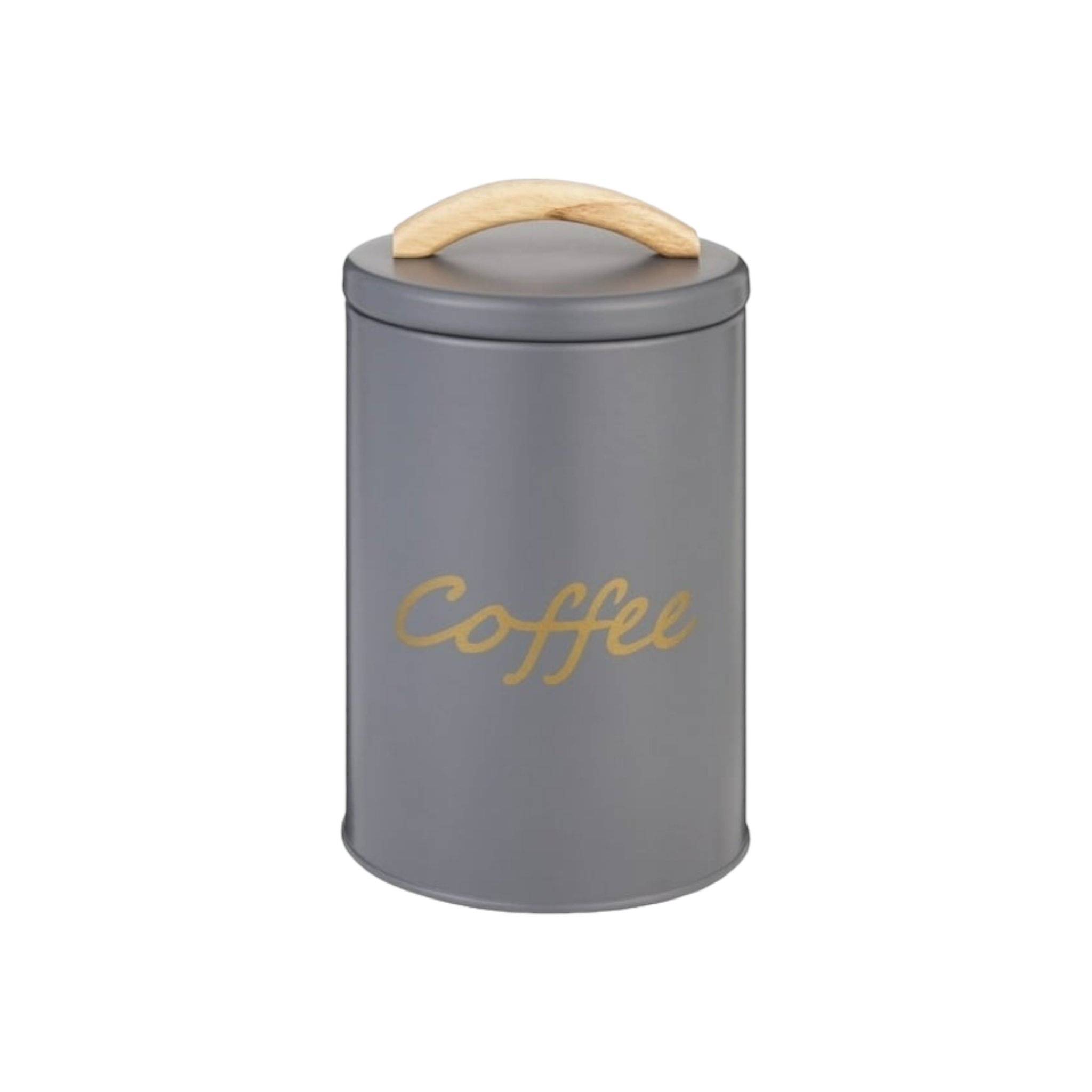 Aqua Tin Coffee Canister Grey with Rubber Wood Handle 29905