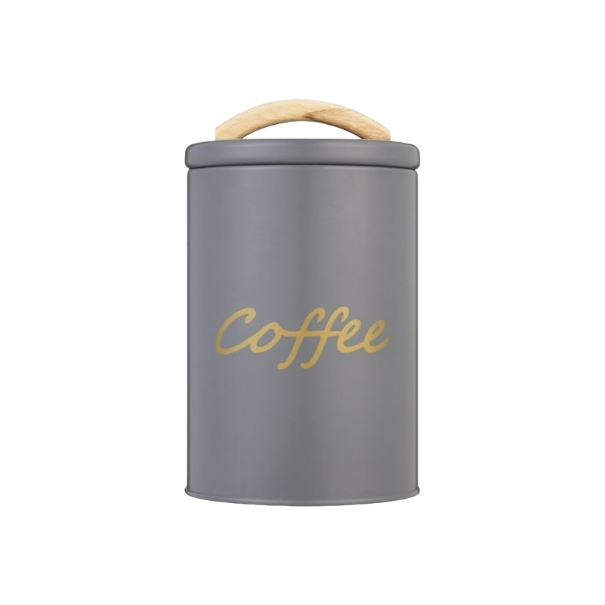 Aqua Tin Coffee Canister Grey with Rubber Wood Handle 29905