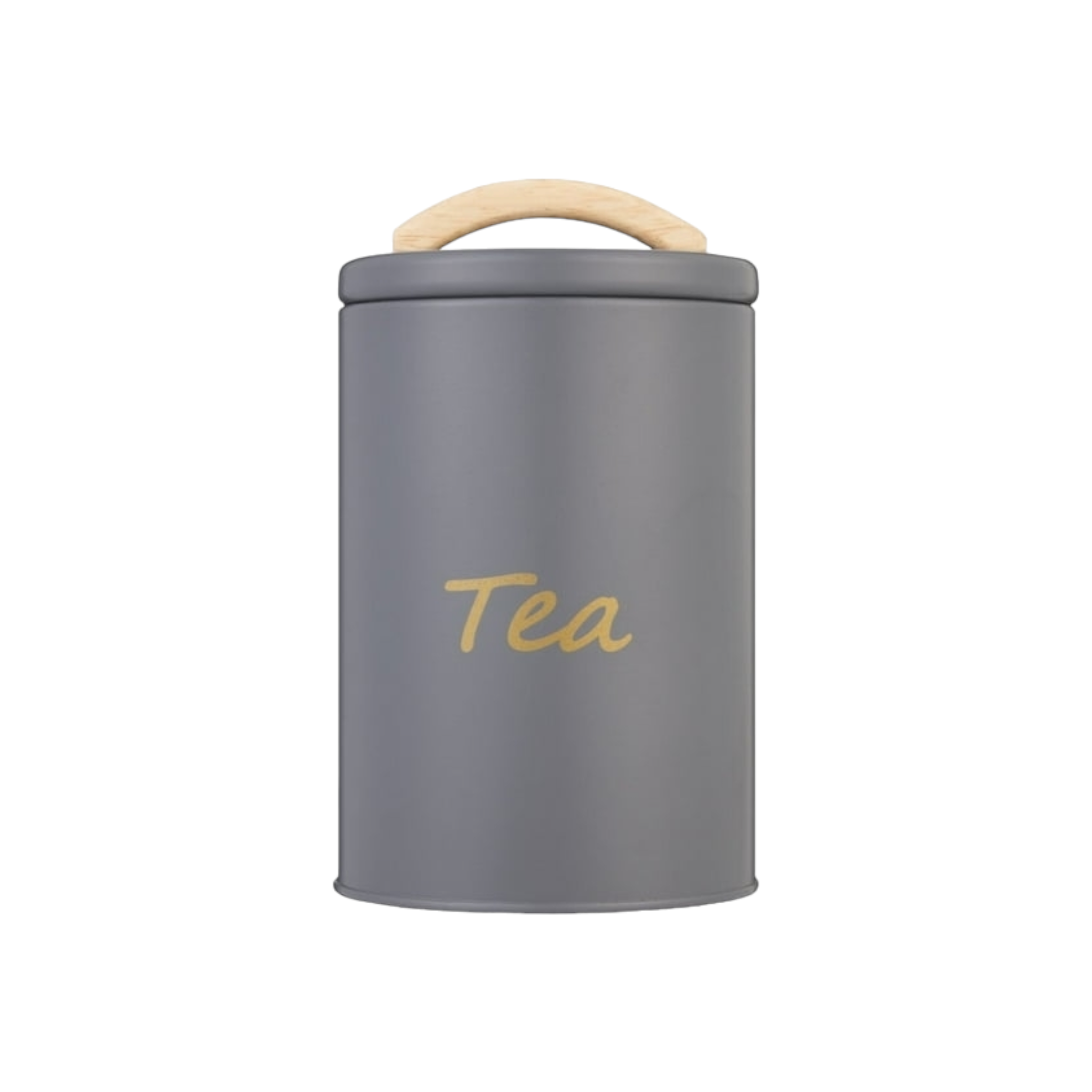 Aqua Tea Tin Canister Grey with Rubber Wood Handle 29904
