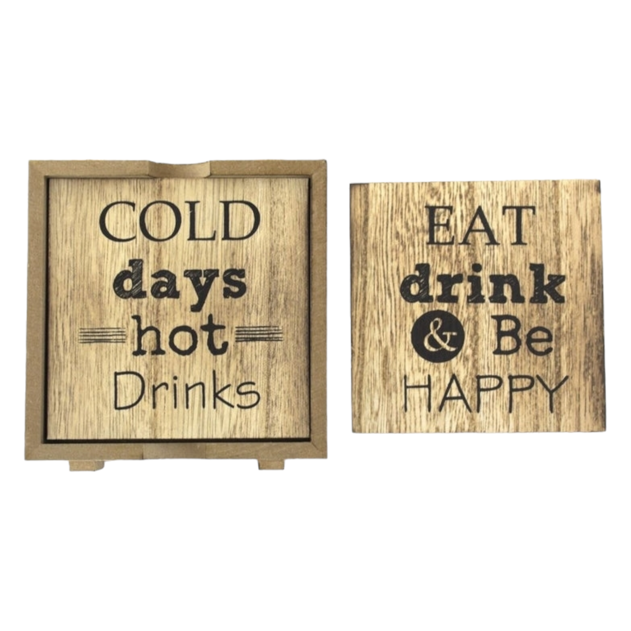 Coasters Wood in Holder 4pc Set with Quotes