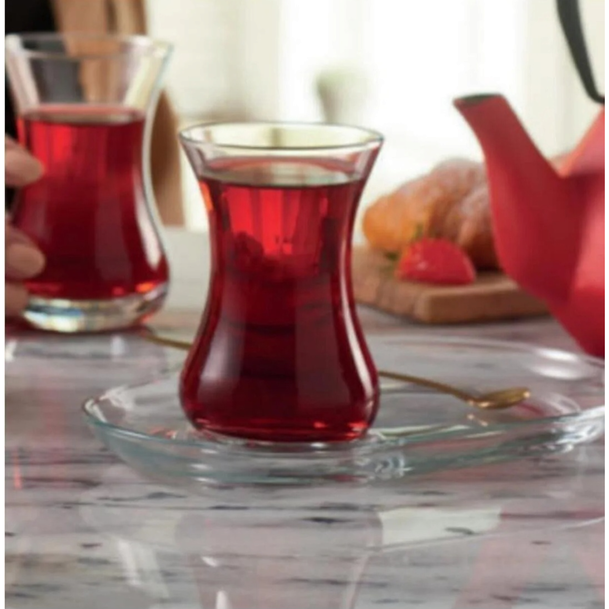 Pasabahce Incebelli Turkish Tea Cup & Saucer 125ml 4pc Set