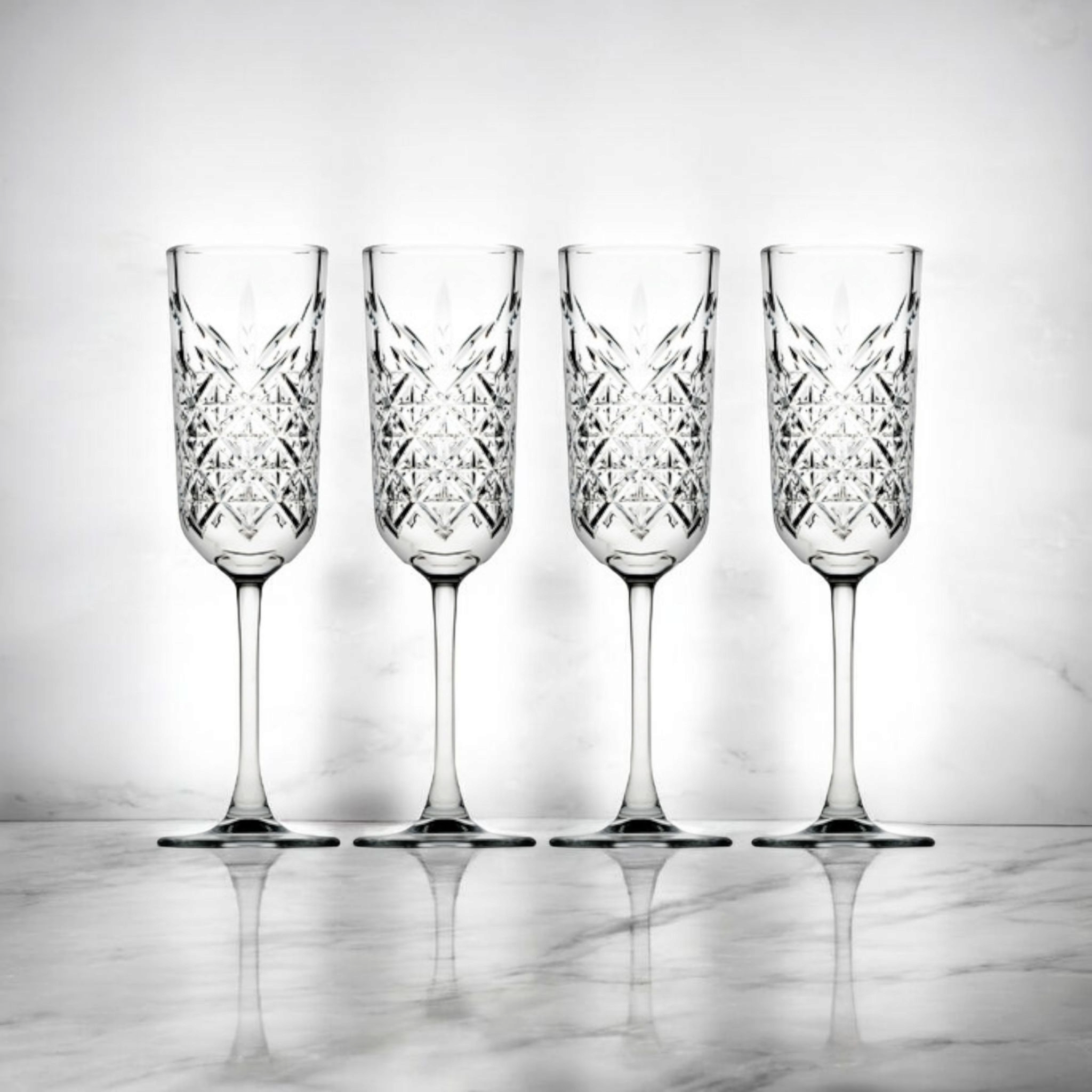 Pasabahce Timeless Glass Tumbler 175ml Stemmed Champagne with Gold Rim 4pack
