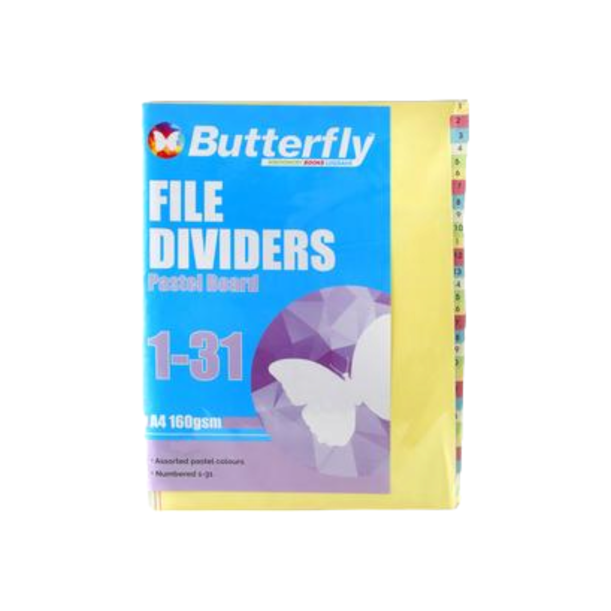 Butterfly File Dividers A4 1 to 31 Tabs Pastel Board