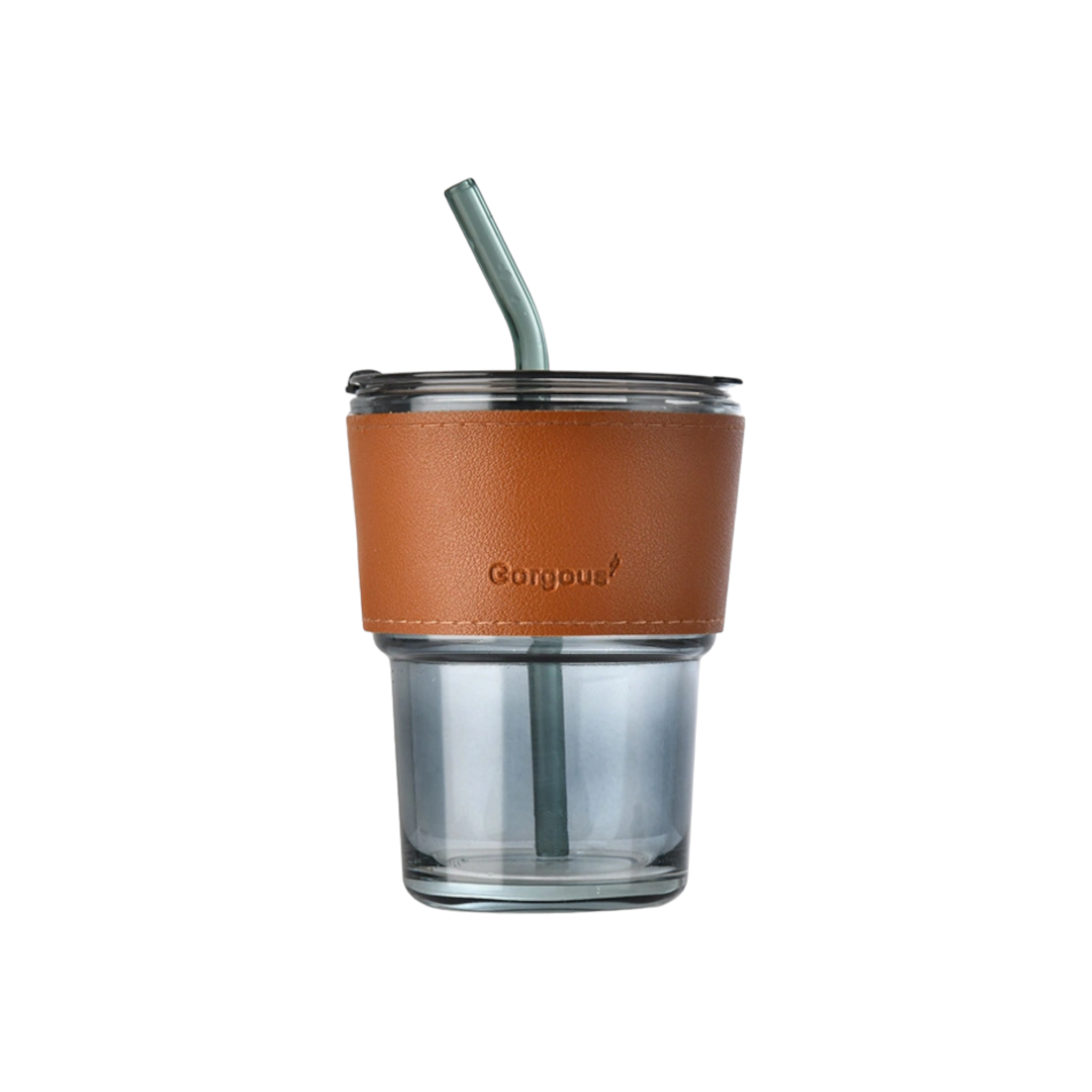 Slub Glass Drinking Cup 400ml with Straw