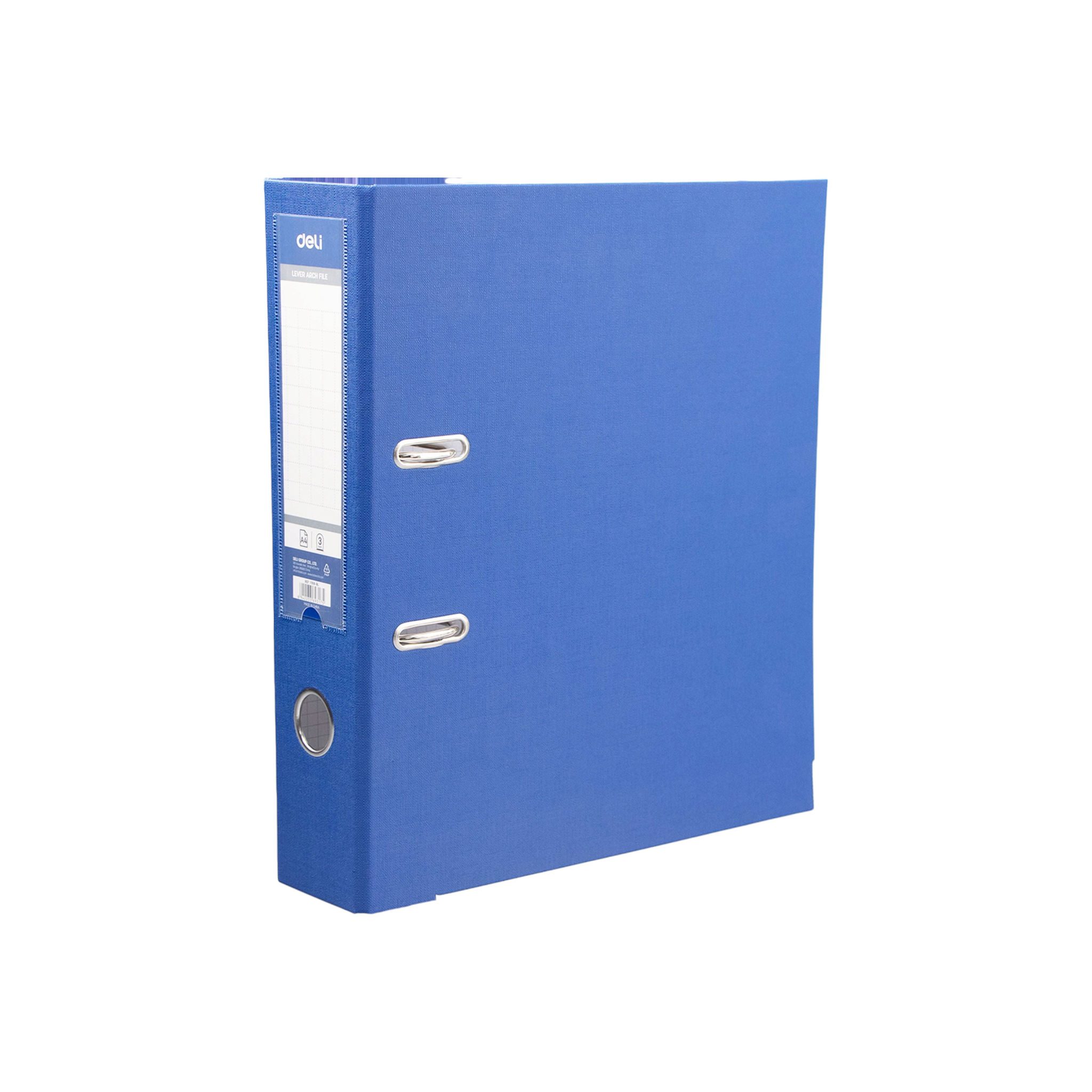 Deli Lever Arch File A4 76mm Half Coated Rado Lock & Metal Protective Rail  PP Blue