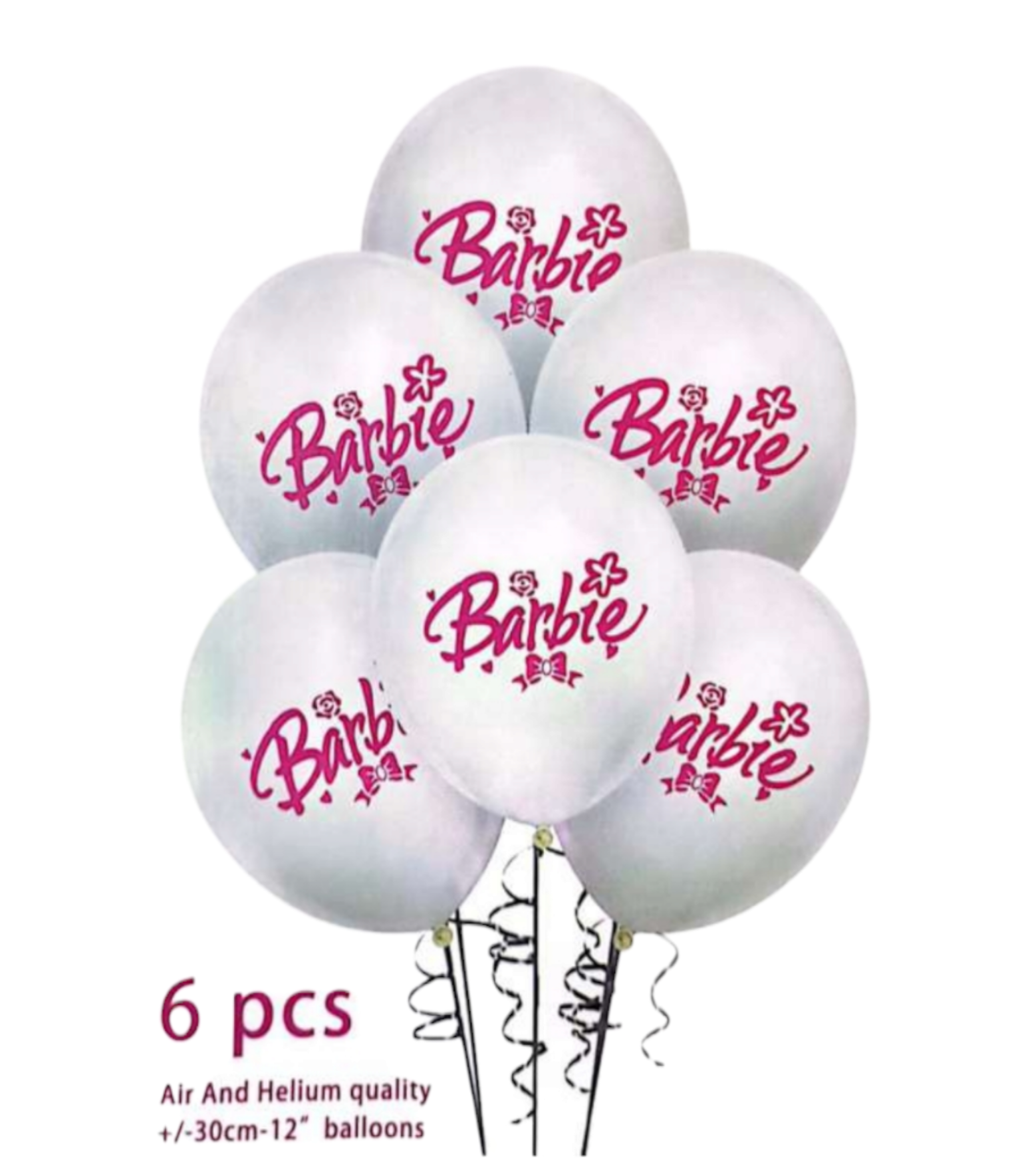 Disney Barbie White Latex Balloons 12inch 6pc Set