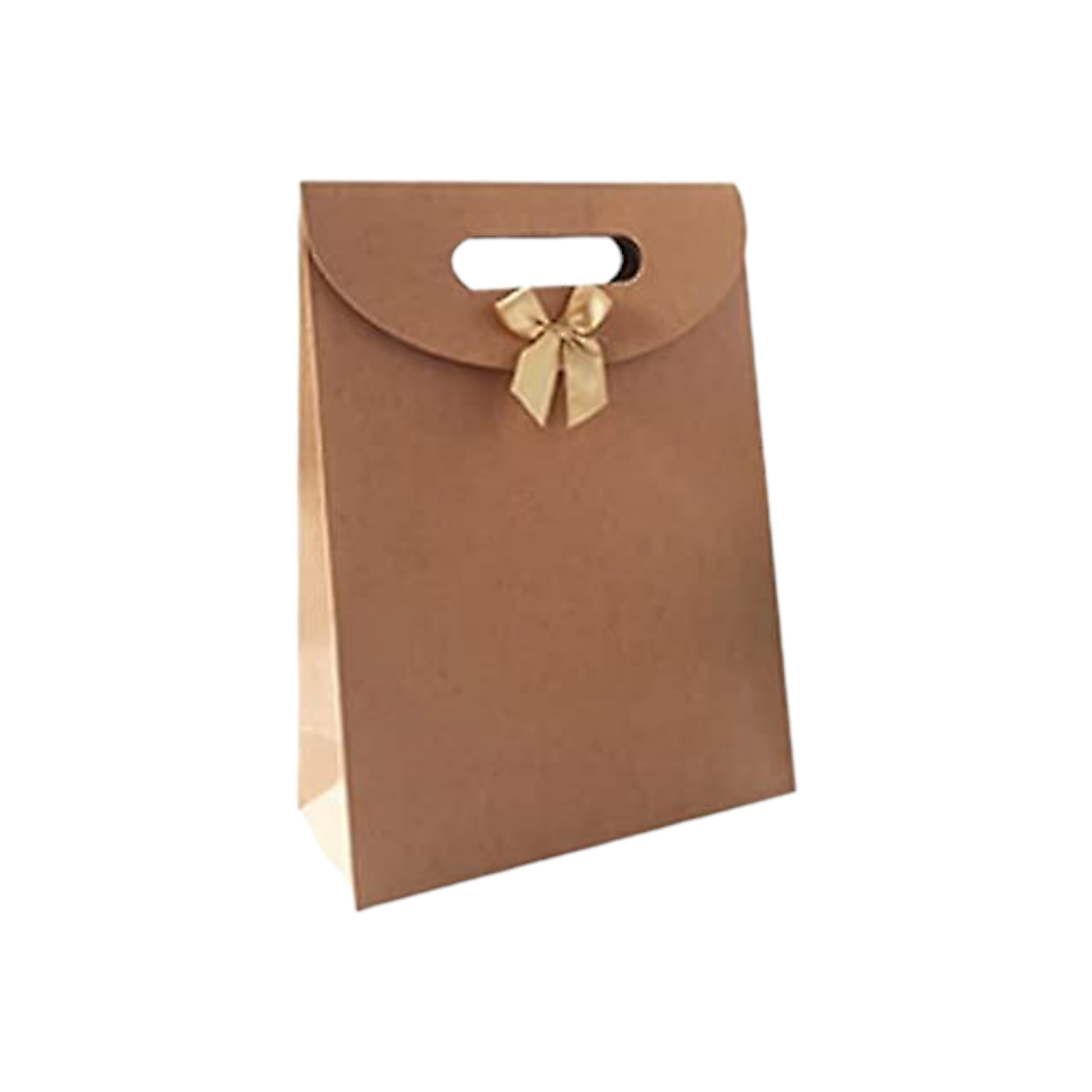 Kraft Gift Bag Die Cut Handle with Bow Ribbon
