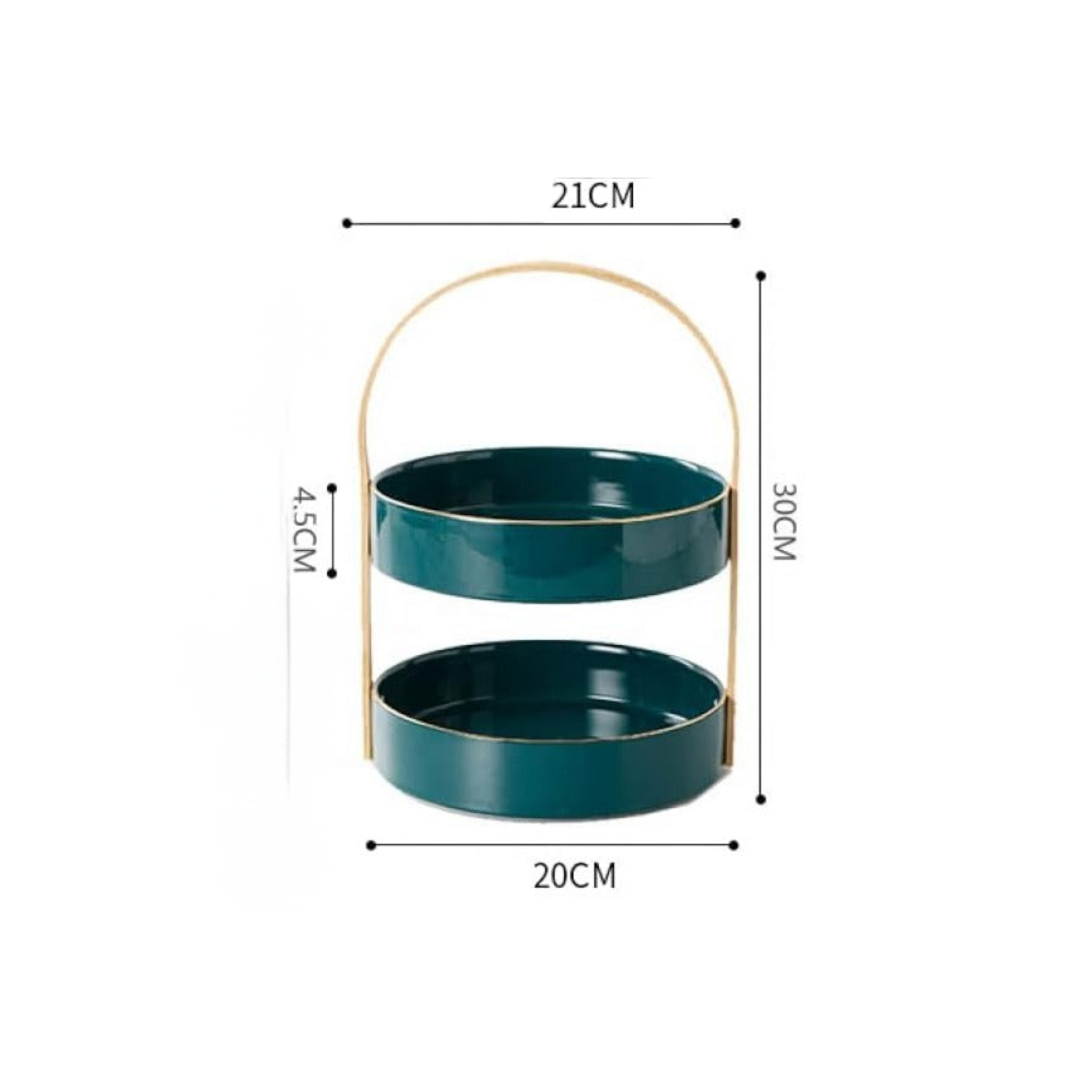 2-Tier Cake Fruit Stand Marble Green Oval Bowl Set with Natural Bamboo Frame