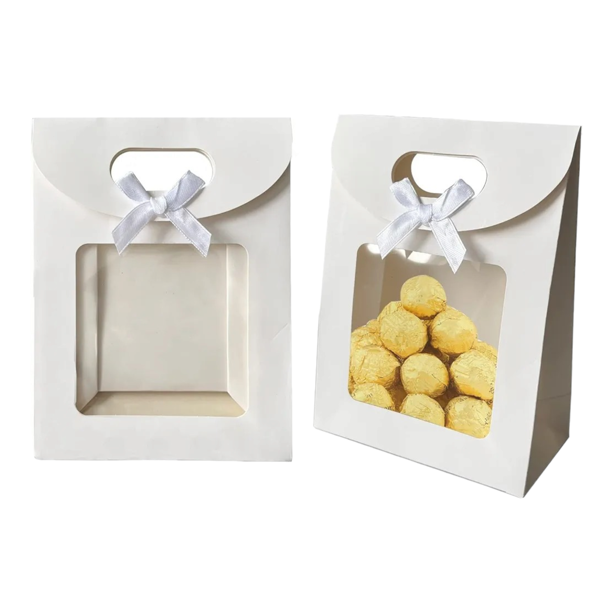 Gift Bag Die Cut Handle 24x19x9cm with Bow Ribbon and Clear PVC Front Window 1pc