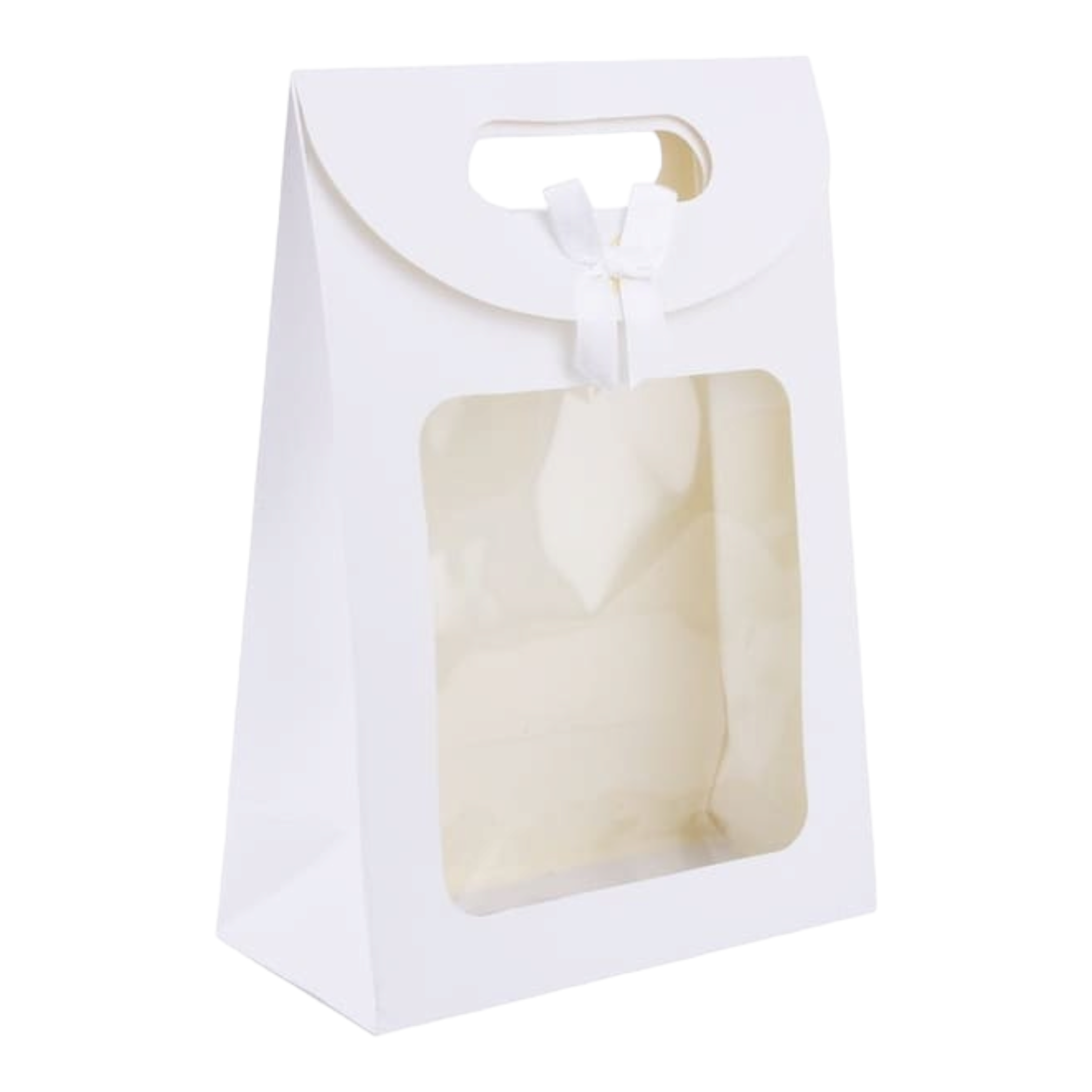 Gift Bag Die Cut Handle 24x19x9cm with Bow Ribbon and Clear PVC Front Window 1pc