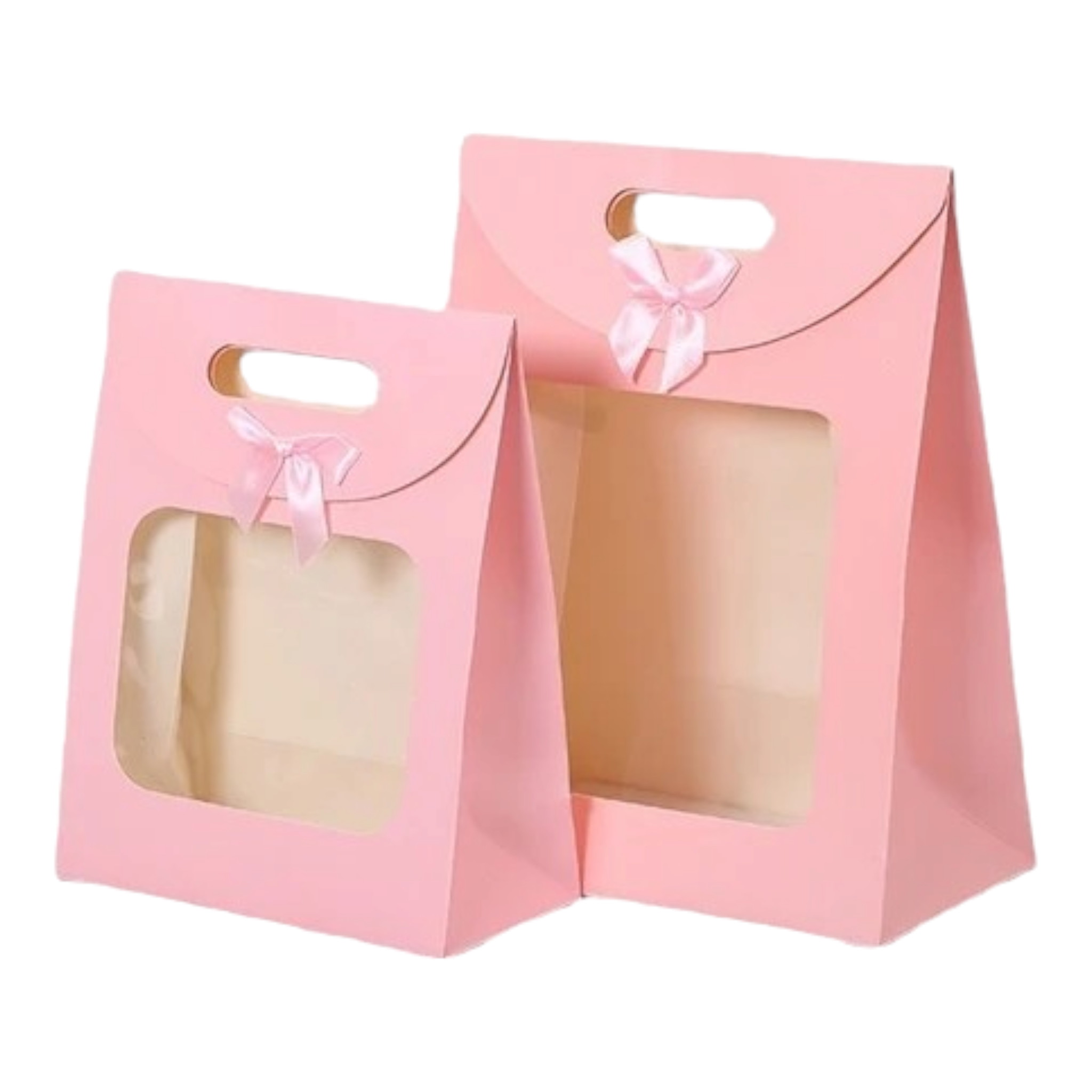 Gift Bag Die Cut Handle 24x19x9cm with Bow Ribbon and Clear PVC Front Window 1pc