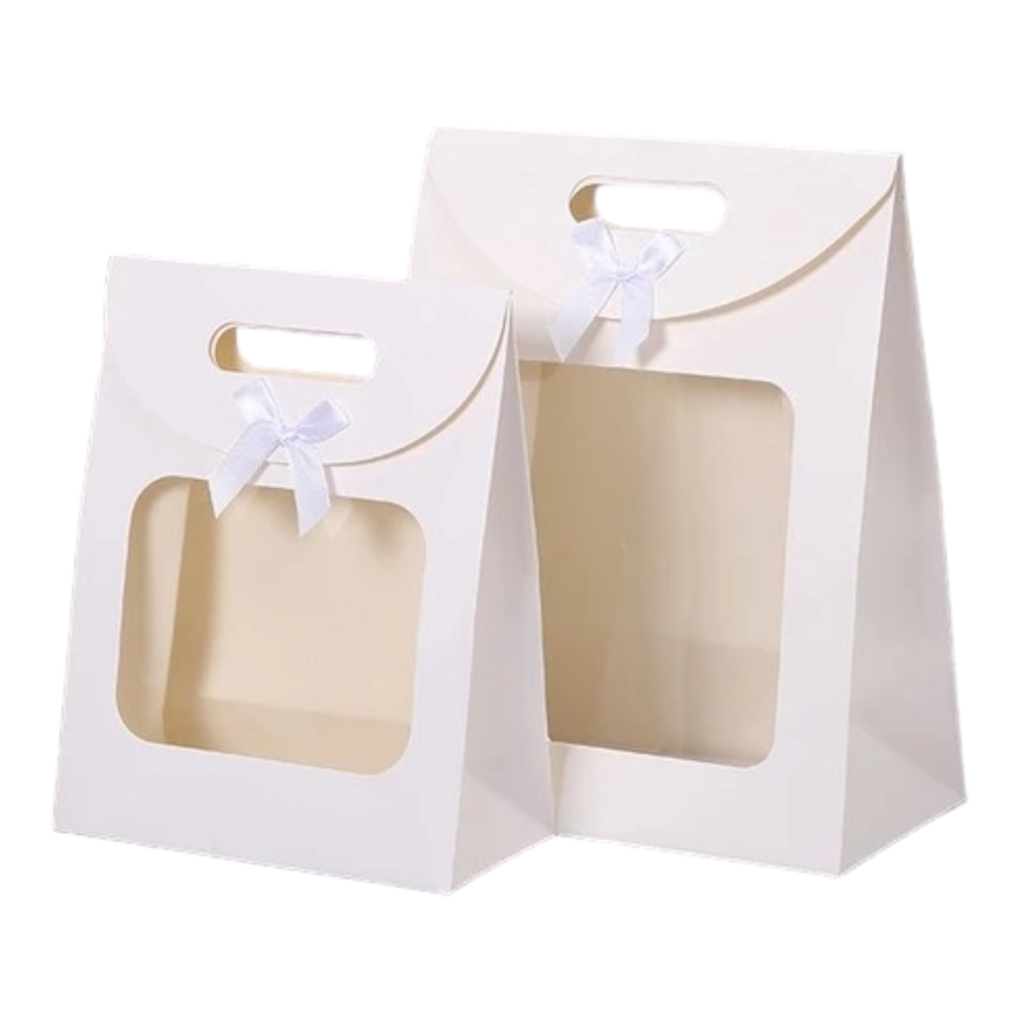 Gift Bag Die Cut Handle 24x19x9cm with Bow Ribbon and Clear PVC Front Window 1pc