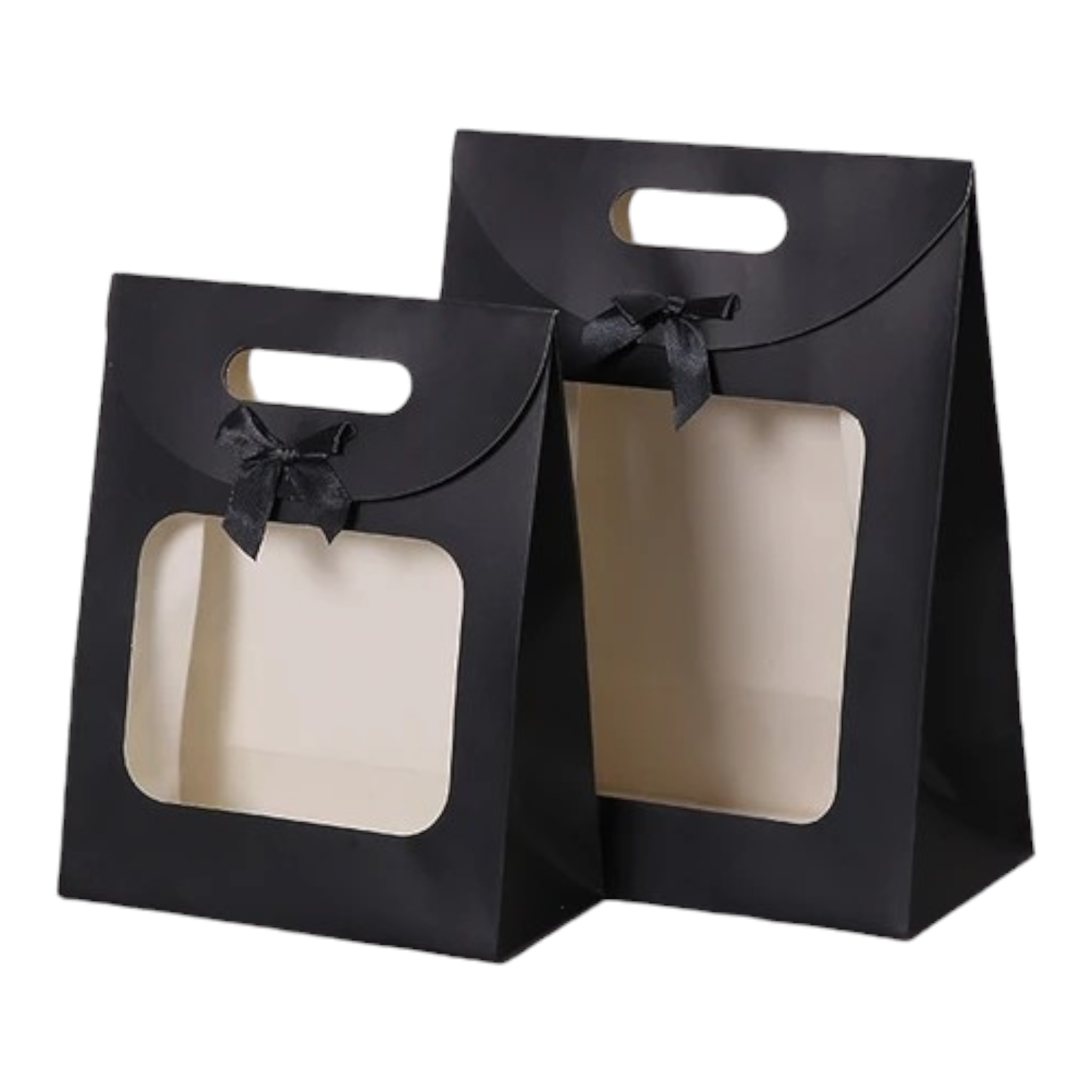 Gift Bag Die Cut Handle 24x19x9cm with Bow Ribbon and Clear PVC Front Window 1pc