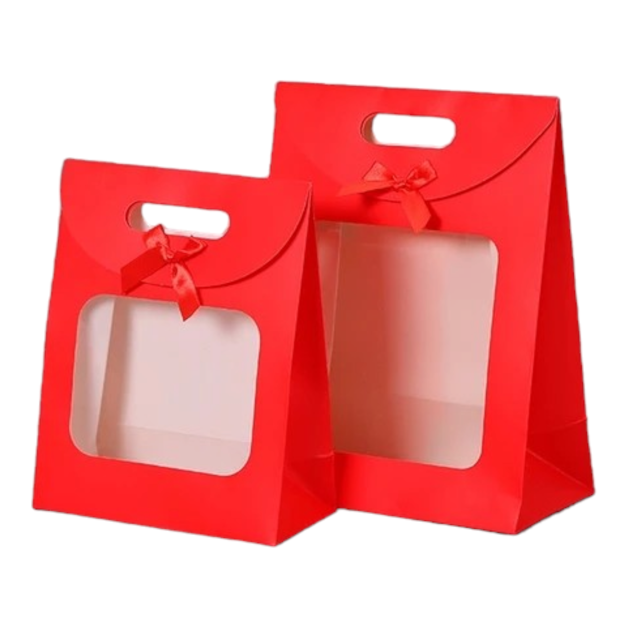 Gift Bag Die Cut Handle 29x22x12cm with Bow Ribbon and Clear PVC Front Window 1pc