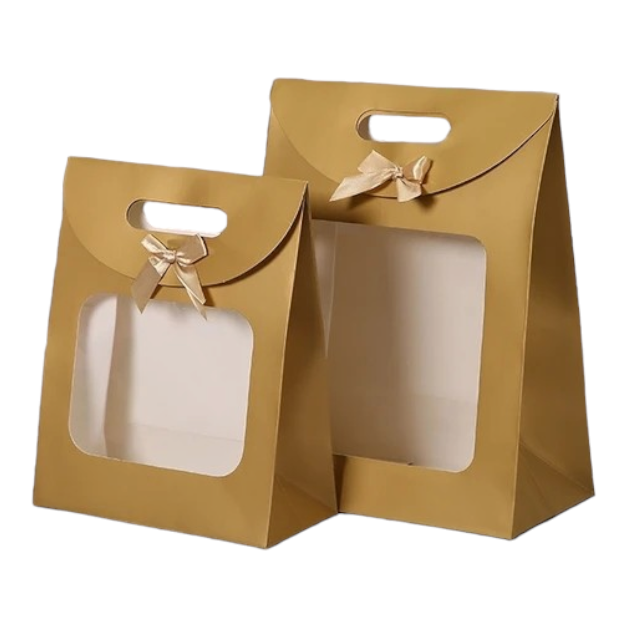 Gift Bag Die Cut Handle 29x22x12cm with Bow Ribbon and Clear PVC Front Window 1pc