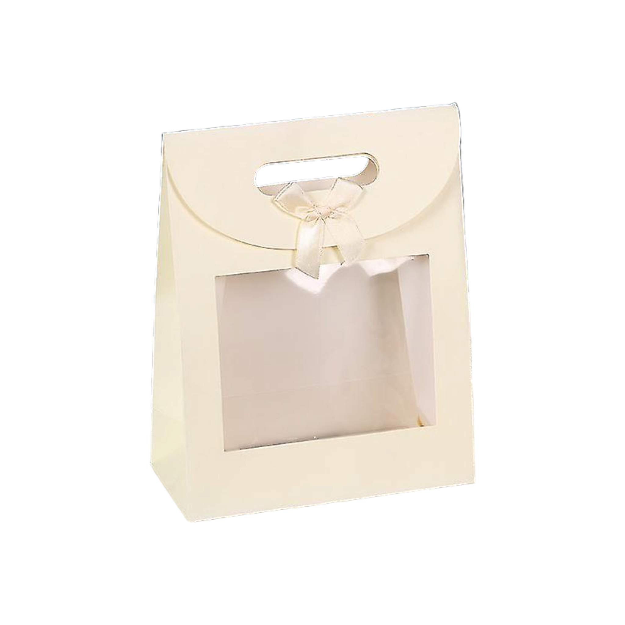 Gift Bag Die Cut Handle 24x19x9cm with Bow Ribbon and Clear PVC Front Window 1pc