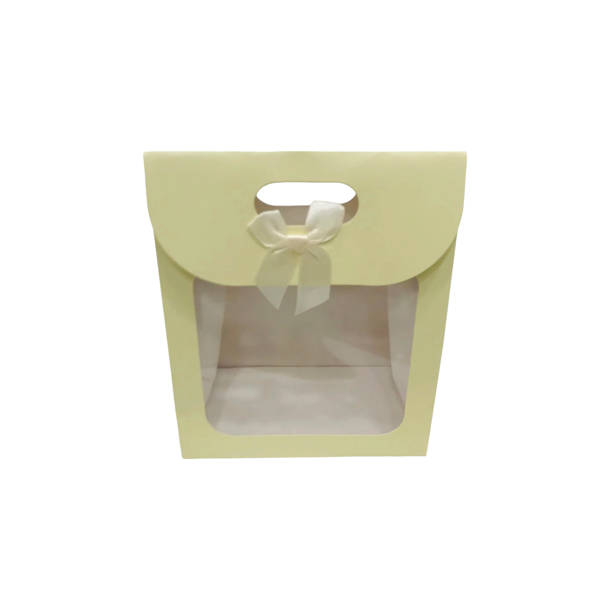 Gift Bag Die Cut Handle 24x19x9cm with Bow Ribbon and Clear PVC Front Window 1pc