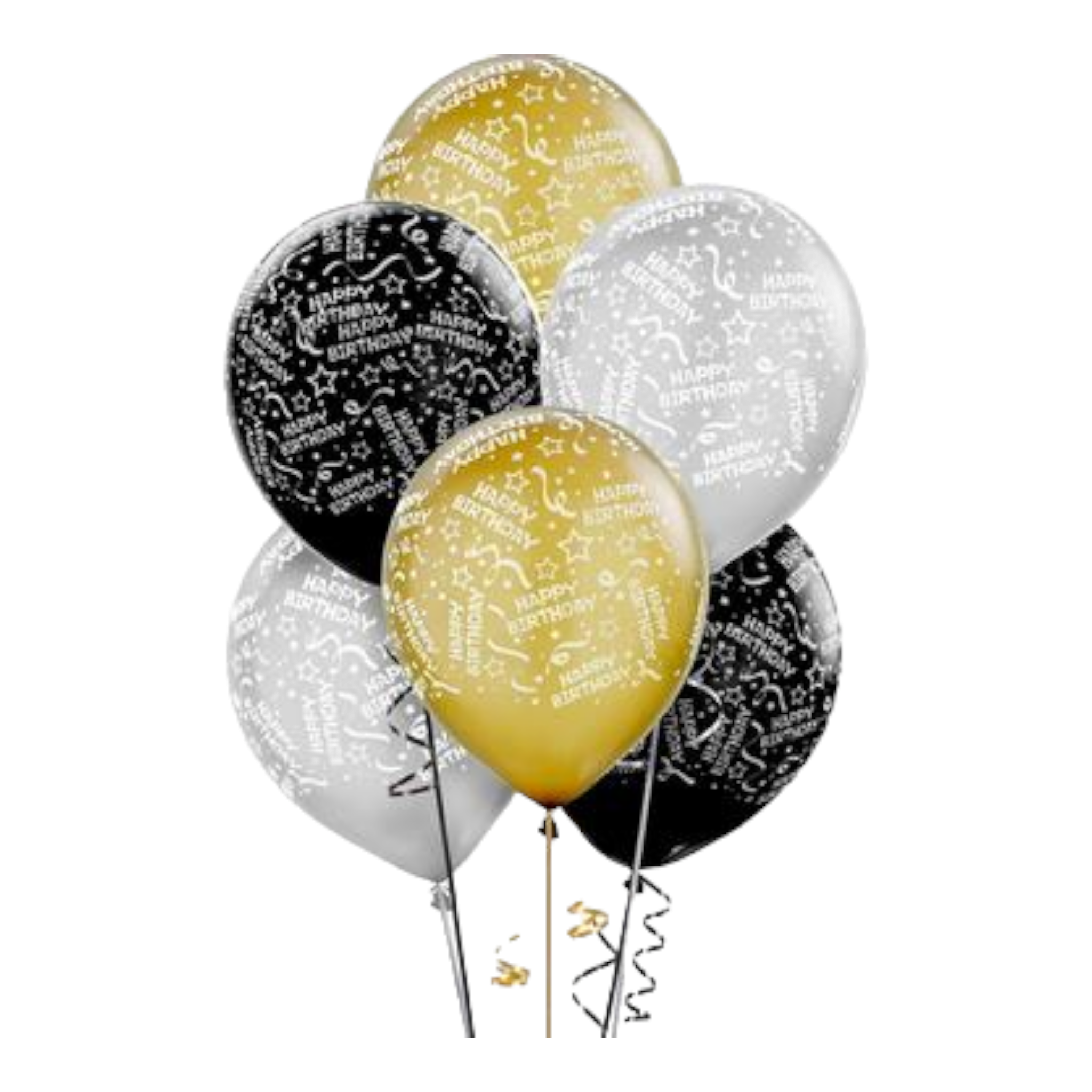 Happy Birthday Latex Toy Balloons 6pcs Silver Gold Black  INM1989-2