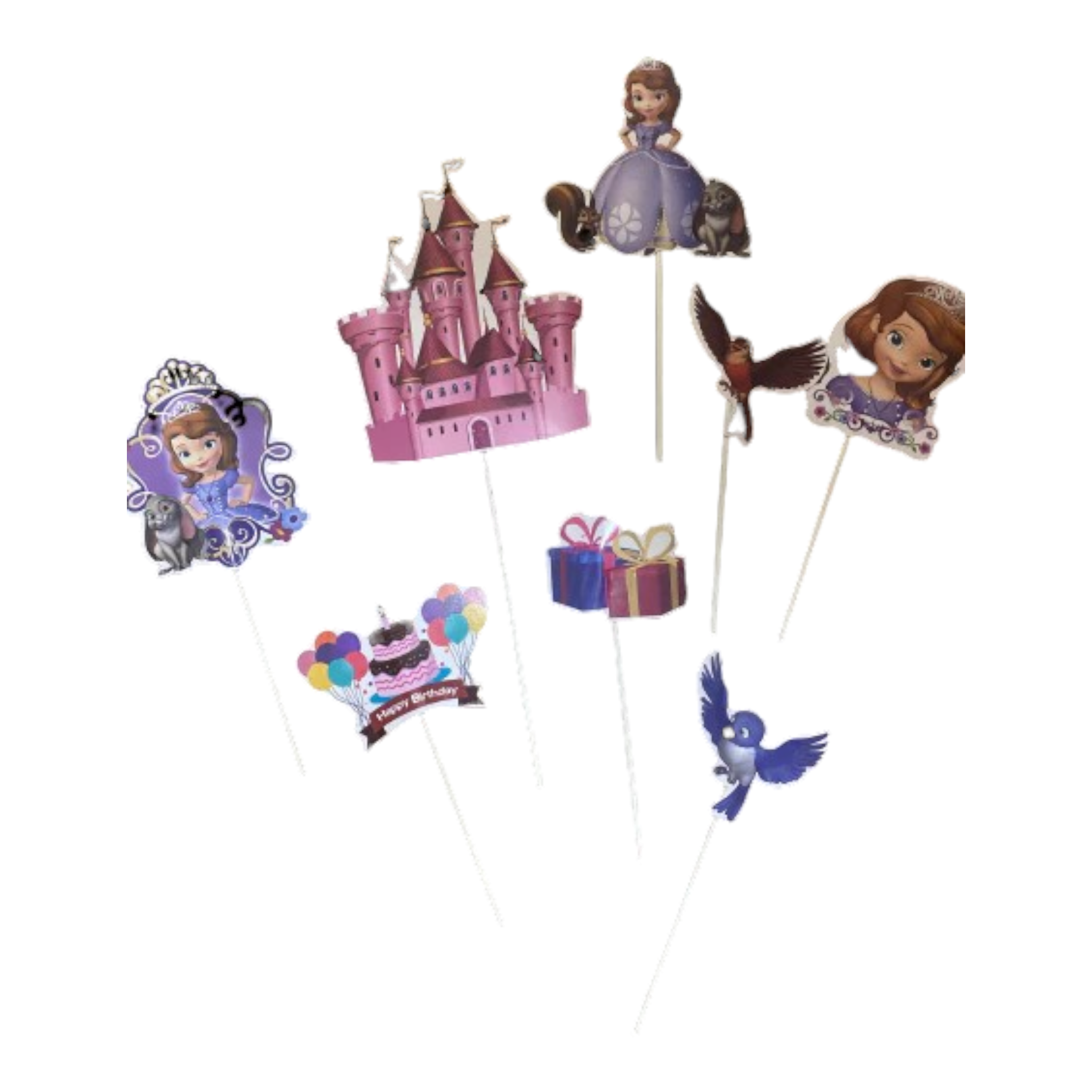 Acrylic Cake Topper Cardboard Disney Sofia Theme 8pc Set