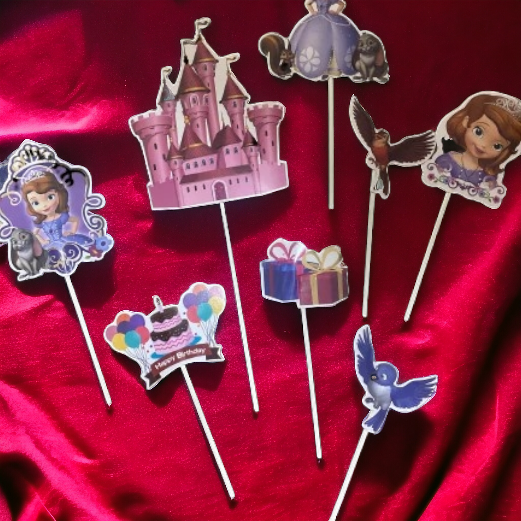 Acrylic Cake Topper Cardboard Disney Sofia Theme 8pc Set