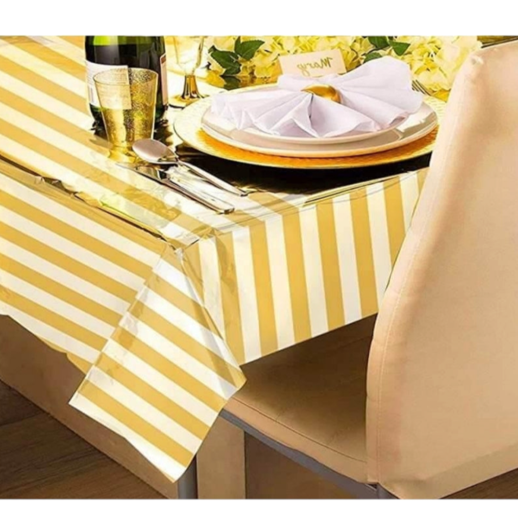 Party Table Cover 137x183cm Metallic Plastic Rectangular Stripe