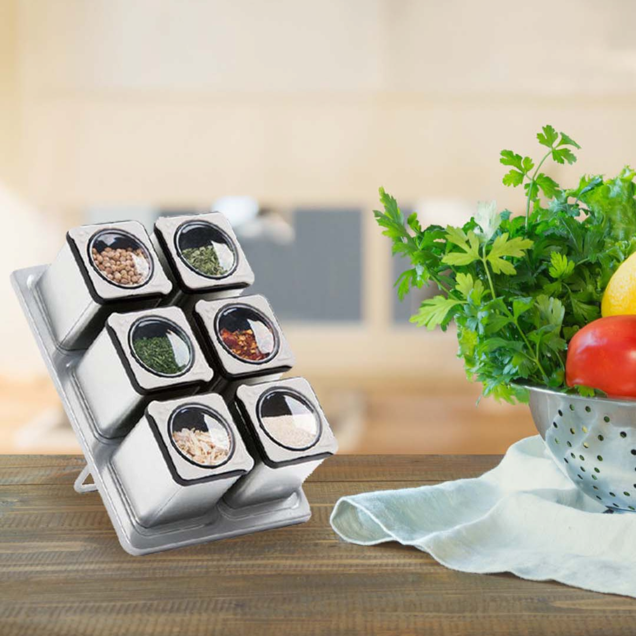 Aqua Spice Rack Tin 6-Jar 25025