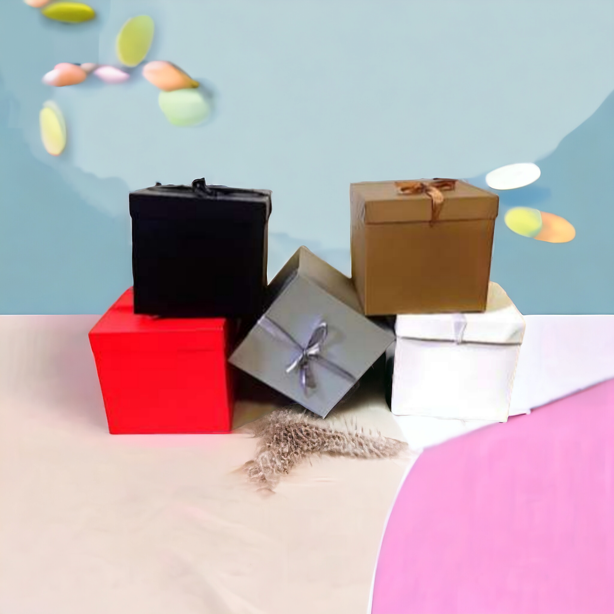 Gift Box Solid Color - Square Folding Cardboard Boxes