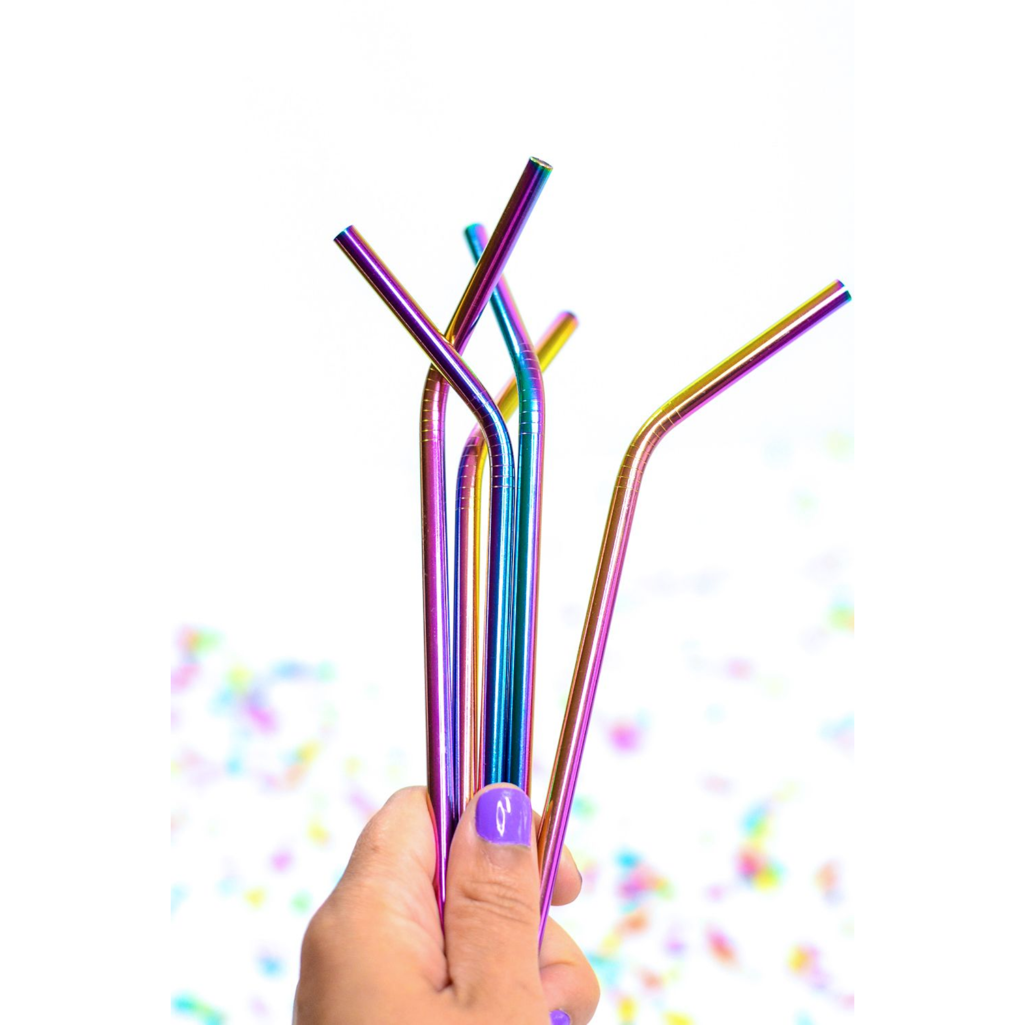 Stainless Steel Curved Straws 22.5cmx5mm Assorted Colors with Brush 11pack