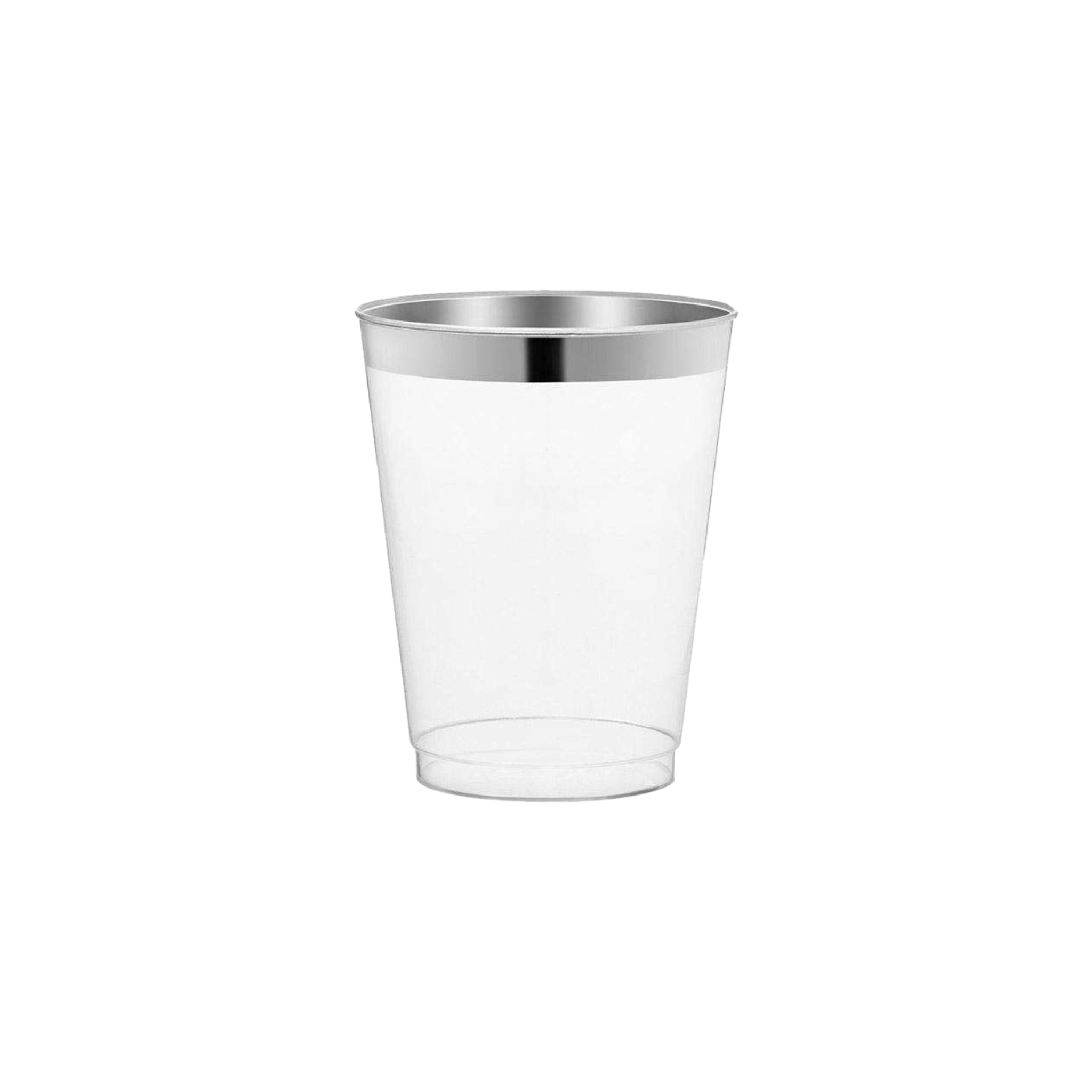 Disposable Plastic Acrylic 300ml Party Smoothie Cup with Metallic Silver Rim 10pack