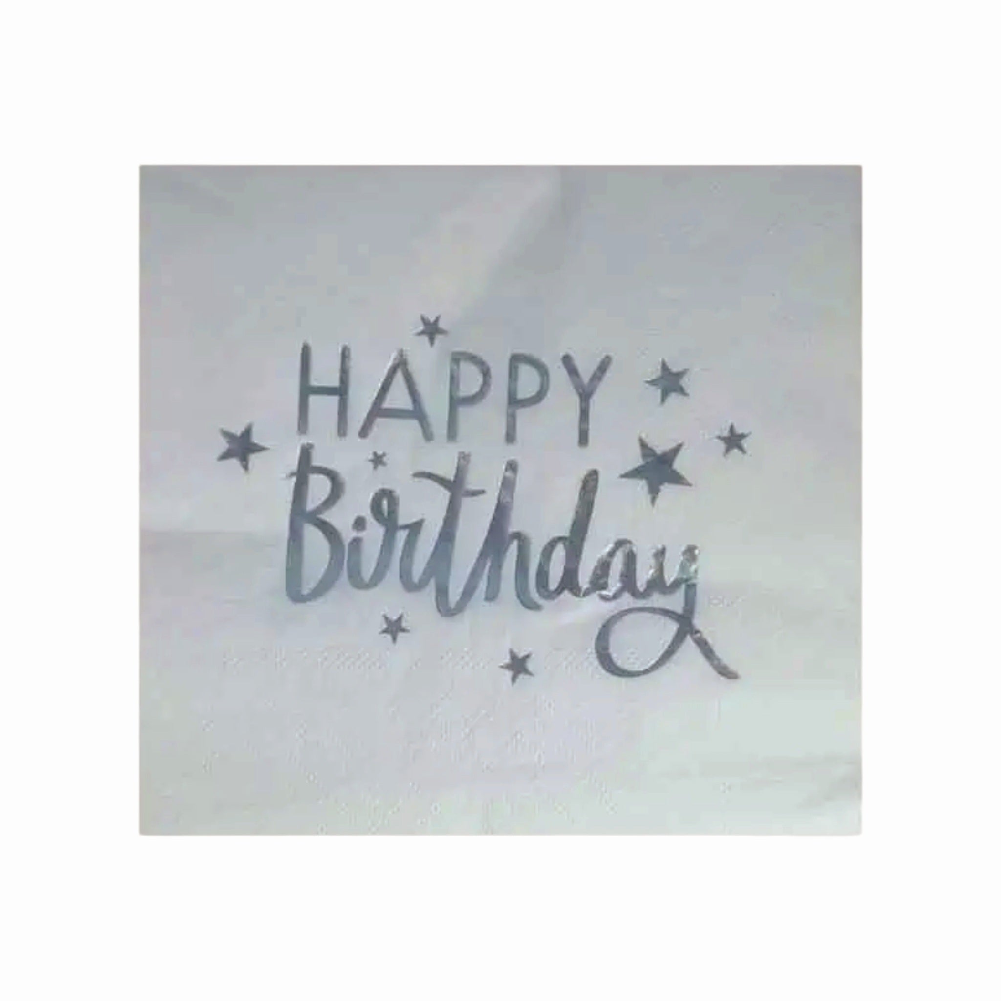 Happy Birthday White Metallic Print Luncheon Paper Serviettes Napkins 20pack