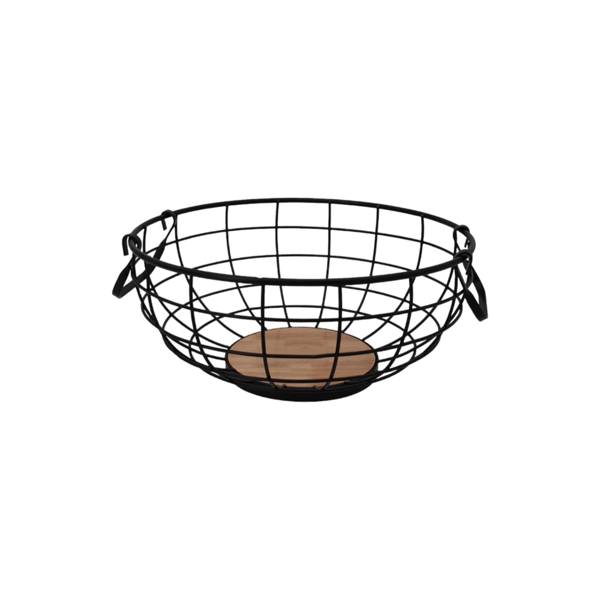 Regent Fruit basket with Handle Black wire and Wood 120X280mm Diameter
